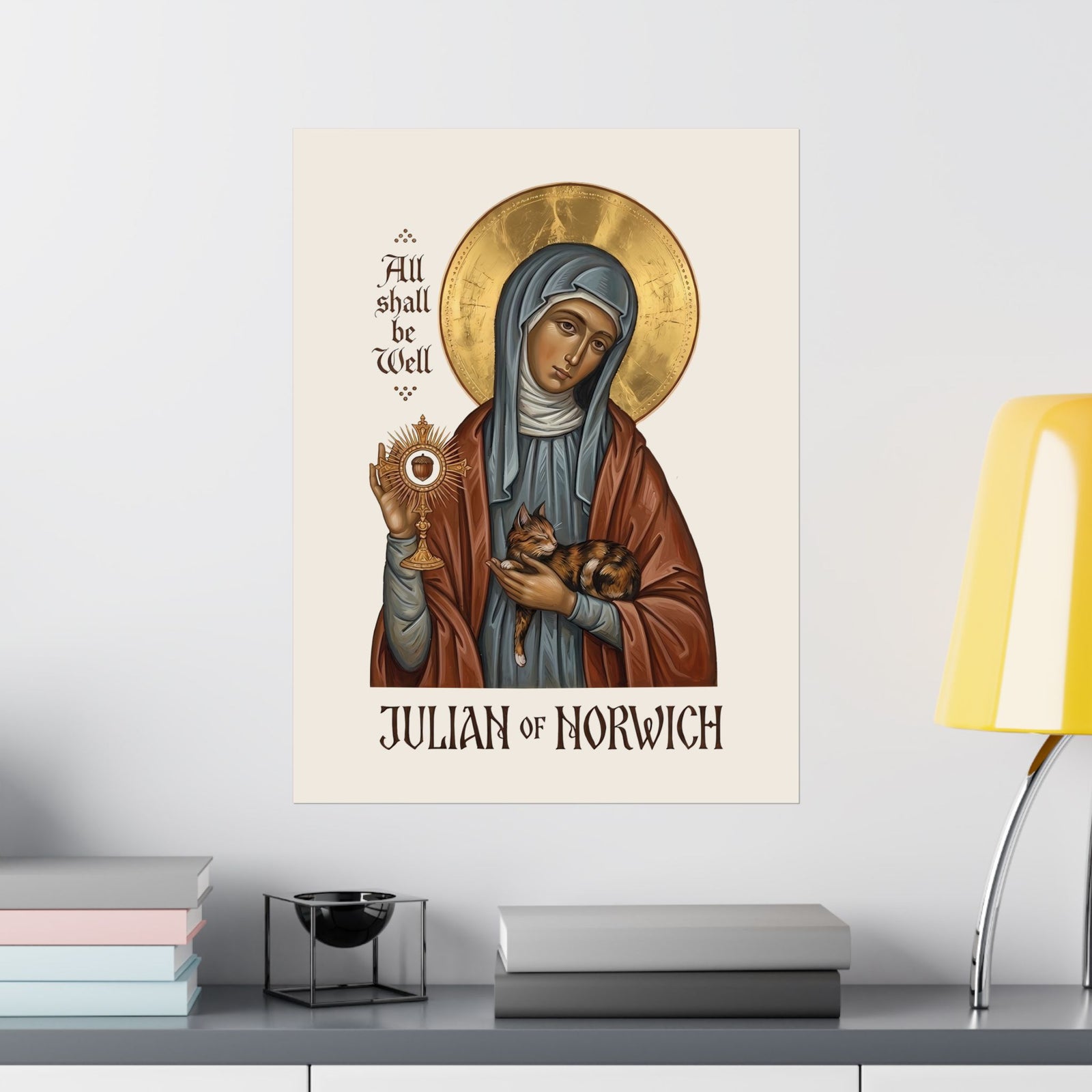 Julian of Norwich & Cat Poster — Spiritual Saint Poster for Cat Lovers
