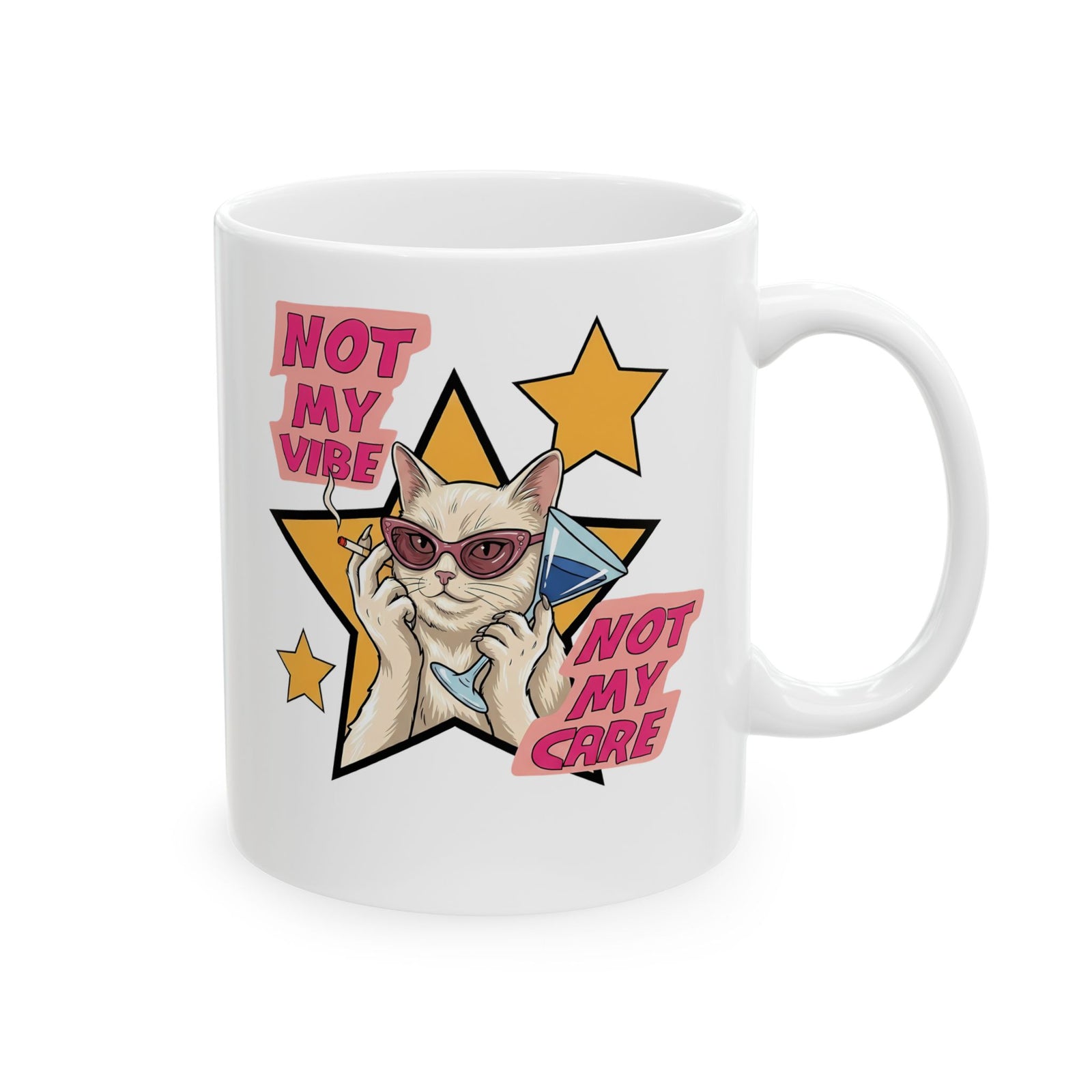 Not My Care Retro Cat Ceramic Mug — Unbothered Pop Art Feline Mug