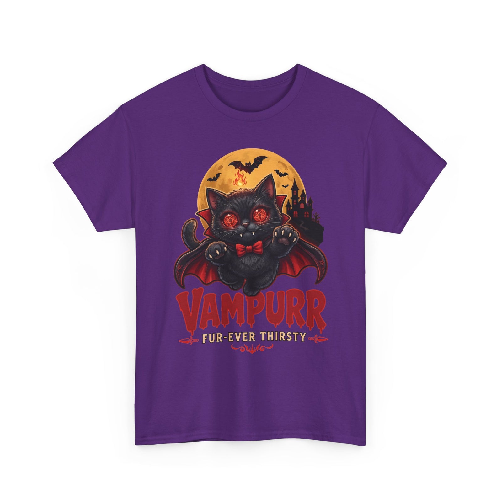 Vampurr Fur-Ever Thirsty Cat T-Shirt — Spooky Halloween Vampire Tee