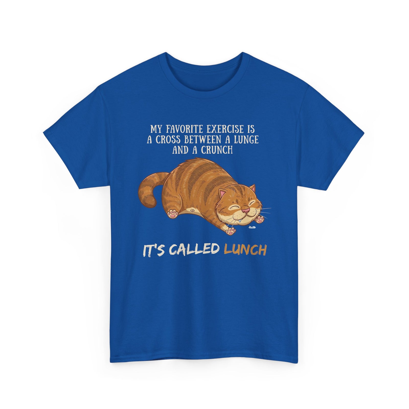 Funny Workout Cat T-Shirt — "Lunge Crunch Lunch"