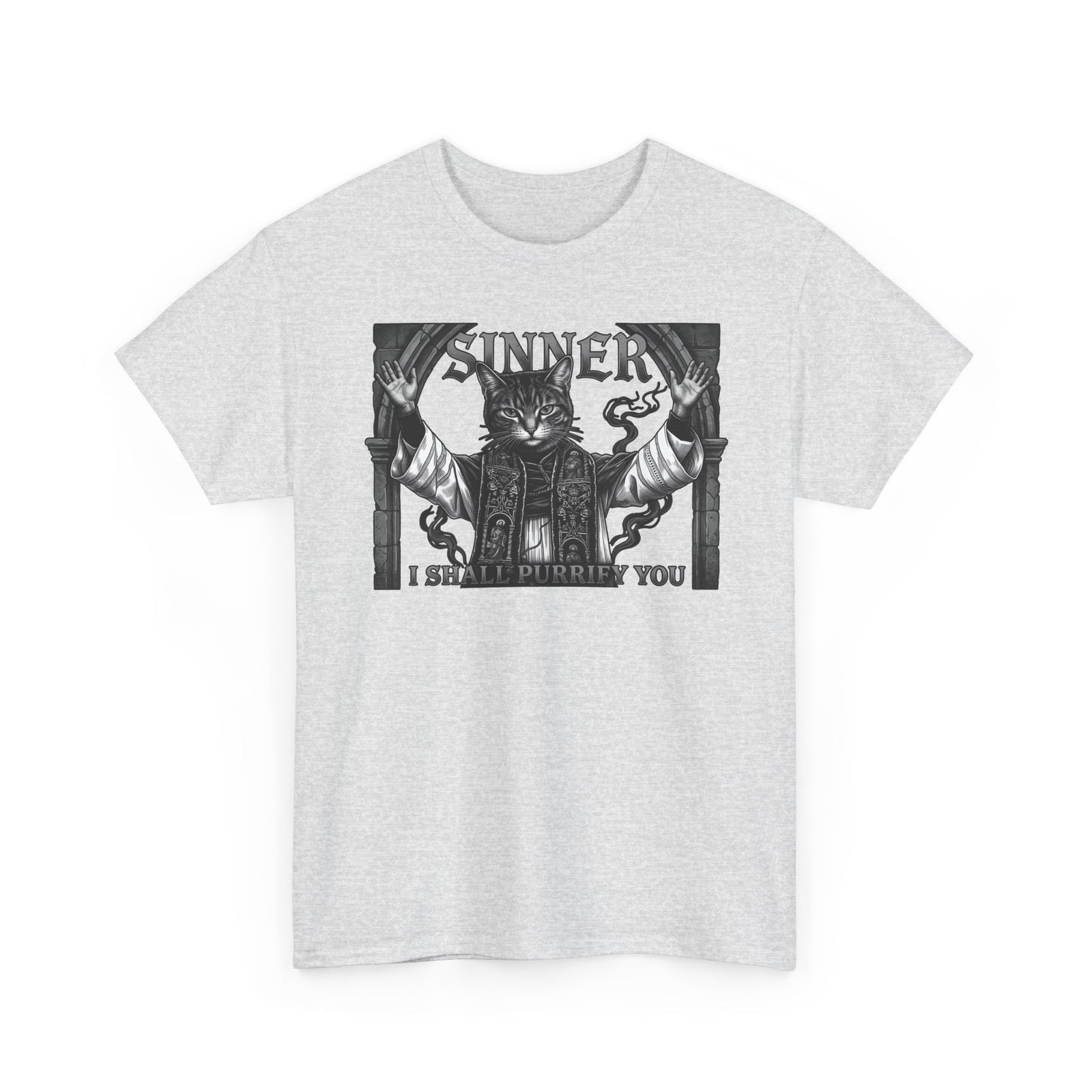 Sinner Shall I Purrify You Cat Tee — 'Purriest' Funny Gothic Cat Shirt