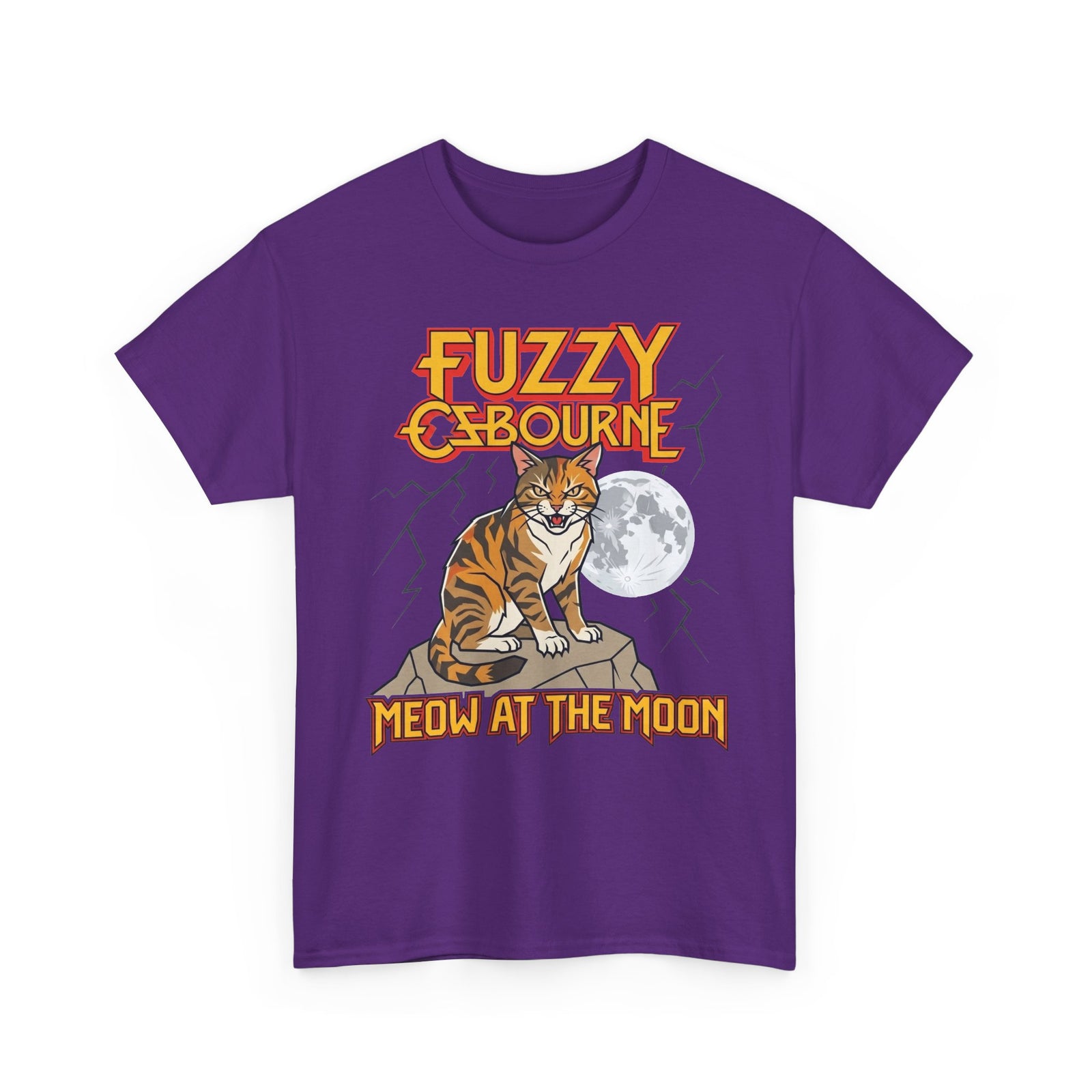Fuzzy Osbourne "Meow at the Moon" Graphic Tee - Retro Cat Band Shirt