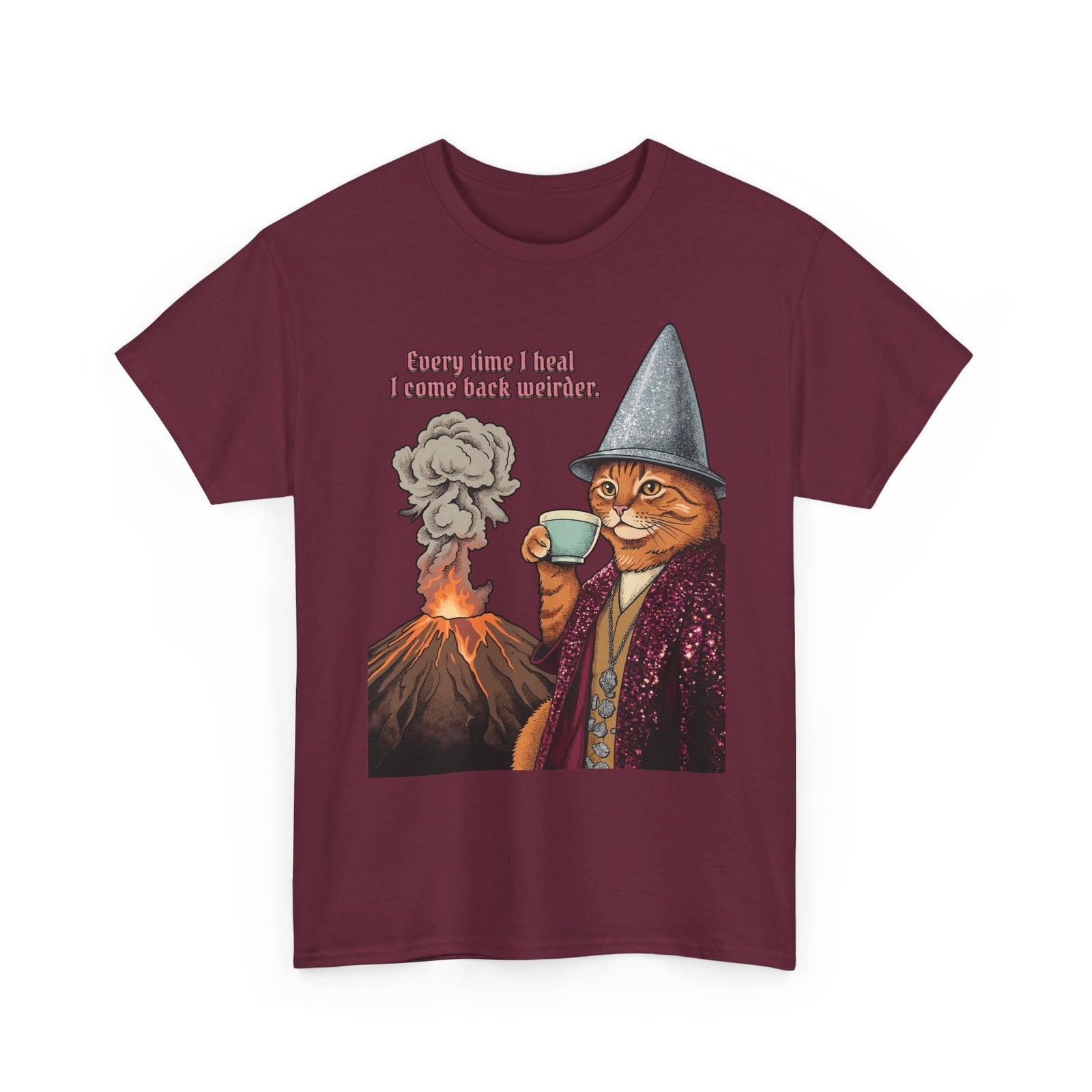 Weird Healing Journey Cat T-Shirt — Retro Feline Tea Time Aesthetic Shirt