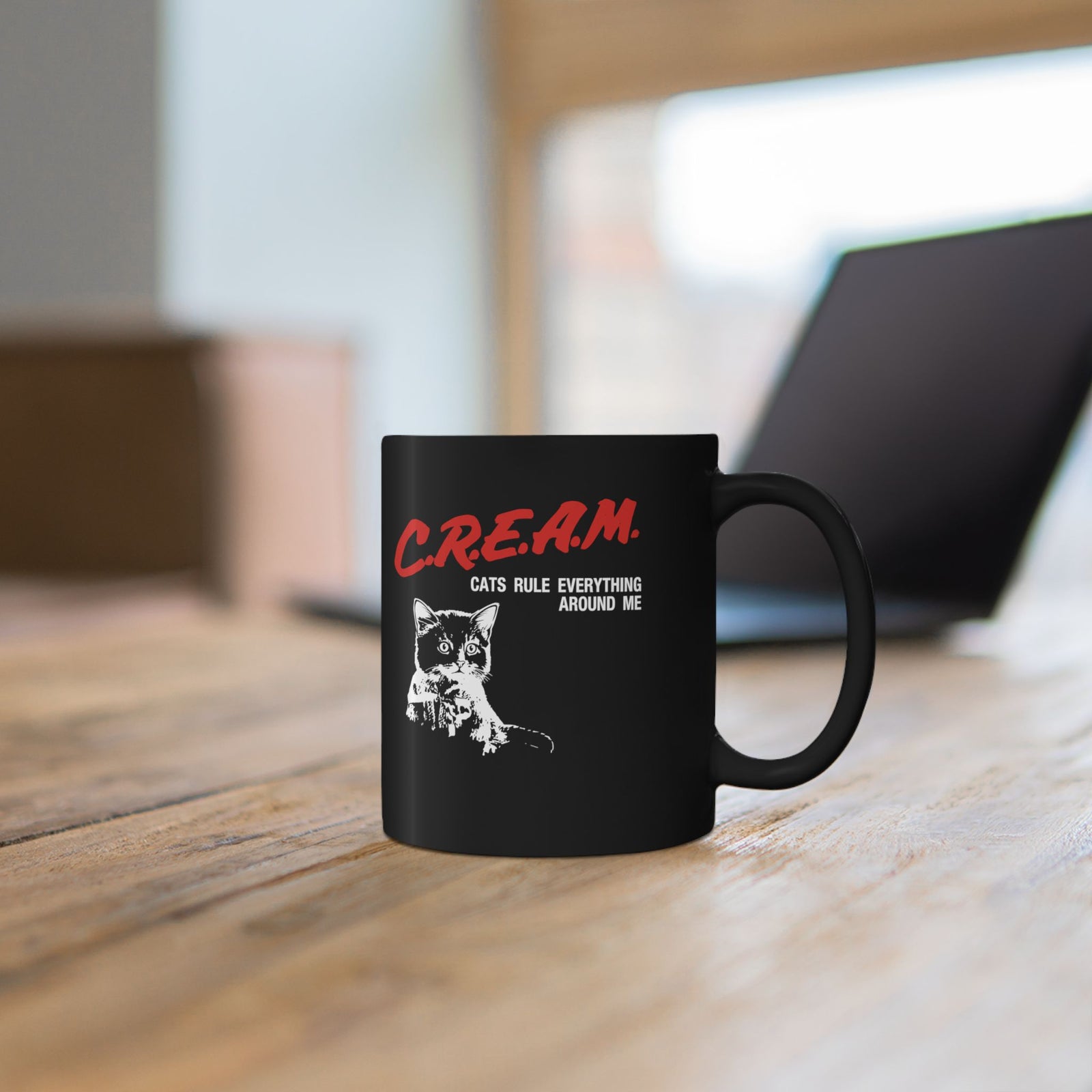 Cats Rule Everything Around Me Black Mug — Funny Cat Lover Mug