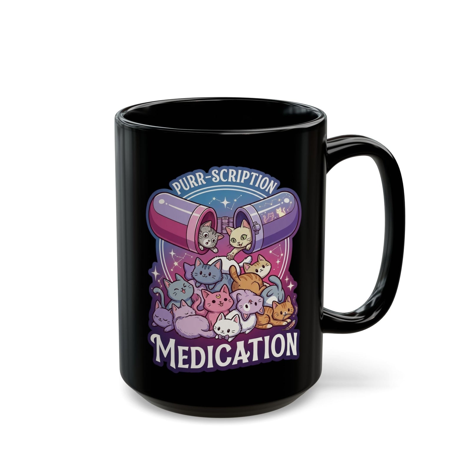 Purr‑Scription Medication Cat Black Mug