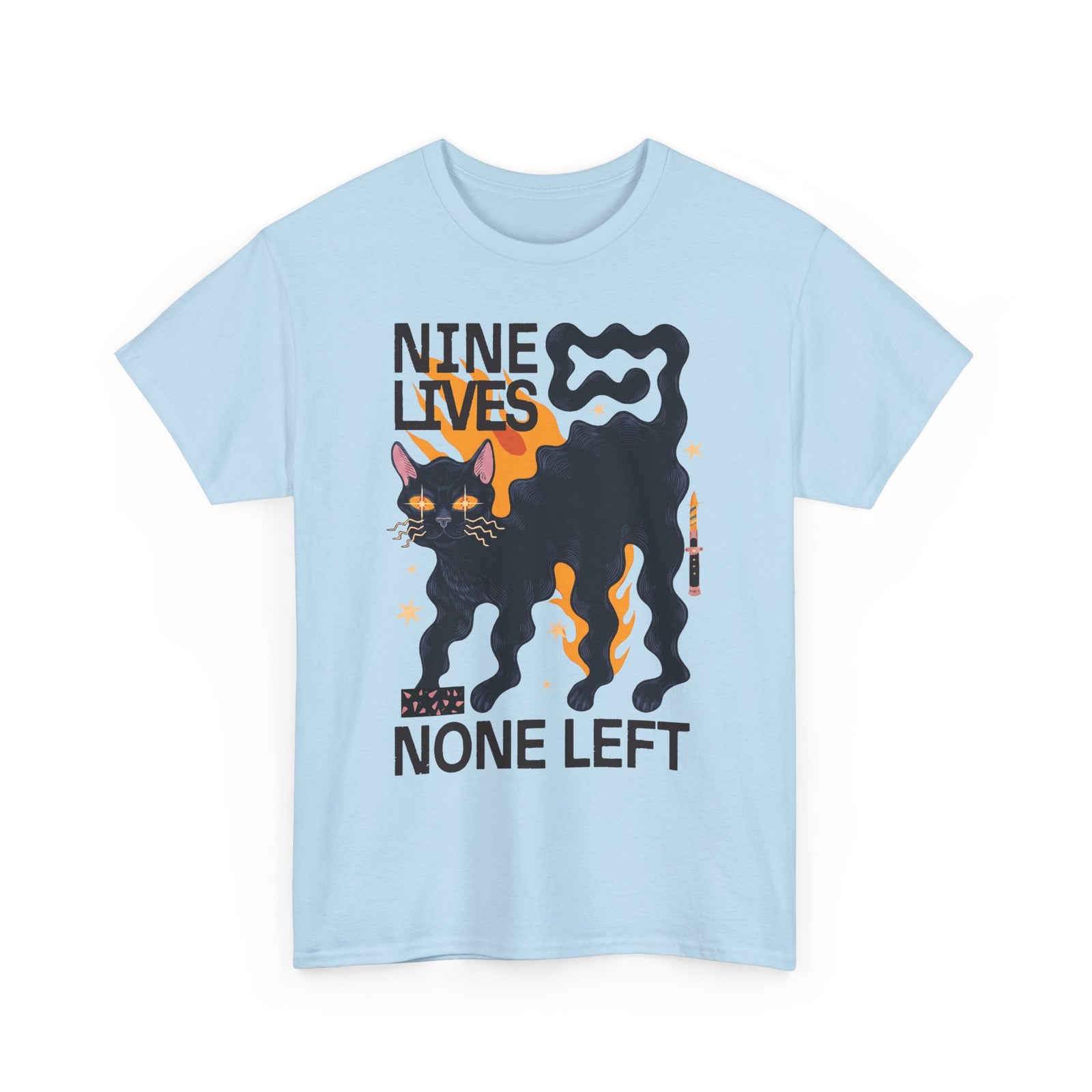 Nine Lives None Left T-Shirt — Edgy Spooky Black Cat Graphic Tee