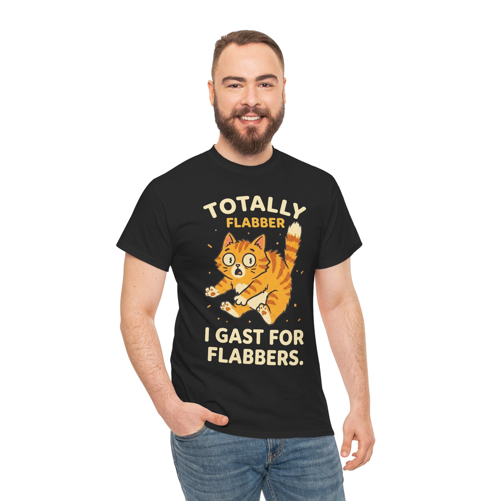 Totally Flabbergasted Cat T-Shirt — "Totally Flabber, I Gast For Flabbers" Cute Vintage Orange Kitty Tee