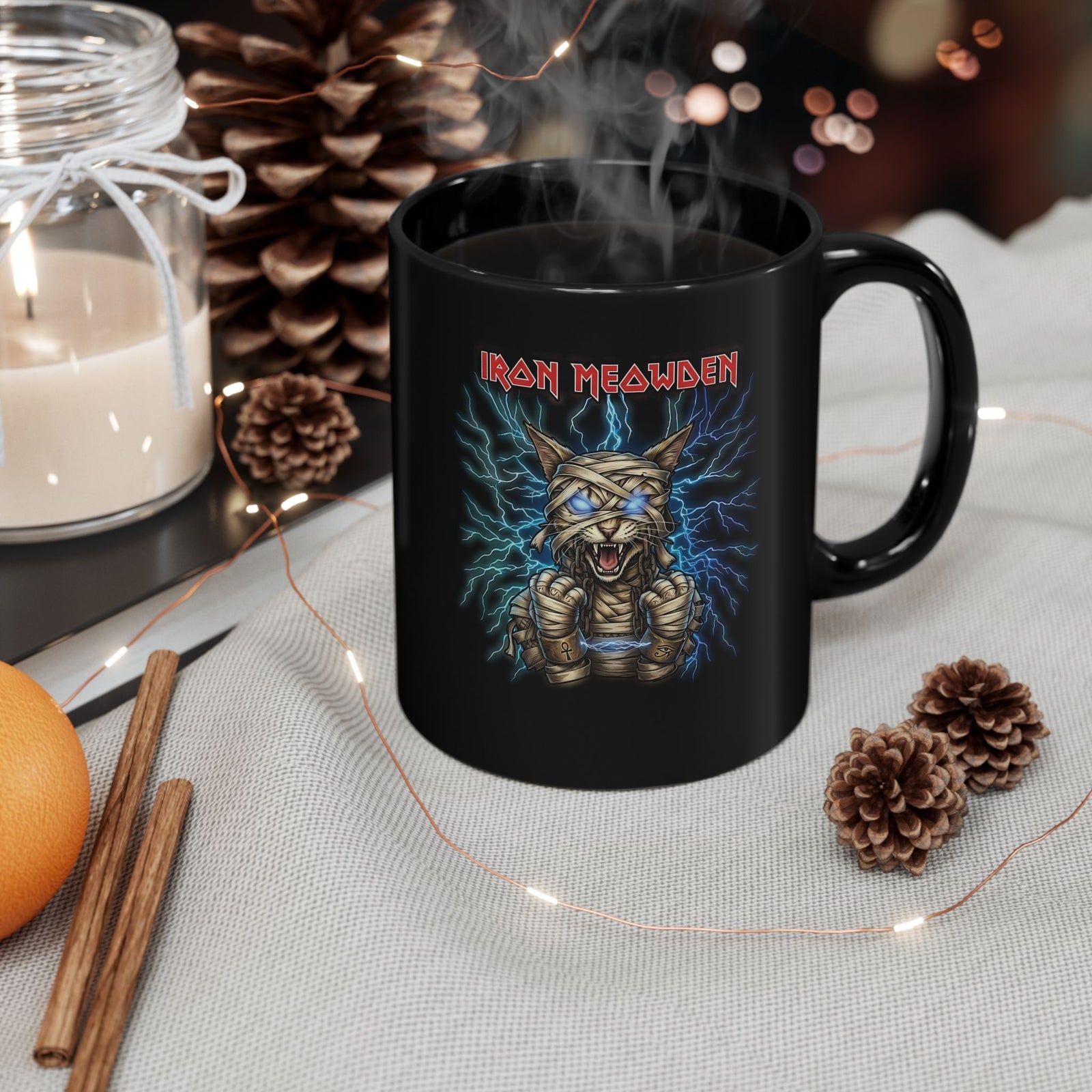 Iron Meowden Cat Black Mug — Heavy Metal Kitty Graphic Mug