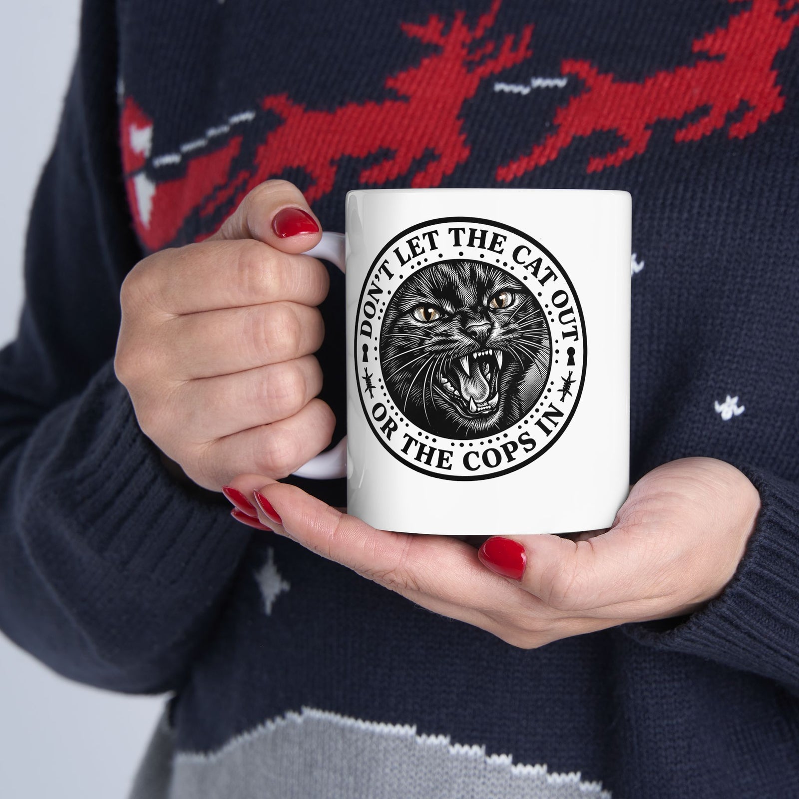 Don't Let The Cat Out Ceramic Mug — Funny Cat Lover Mug