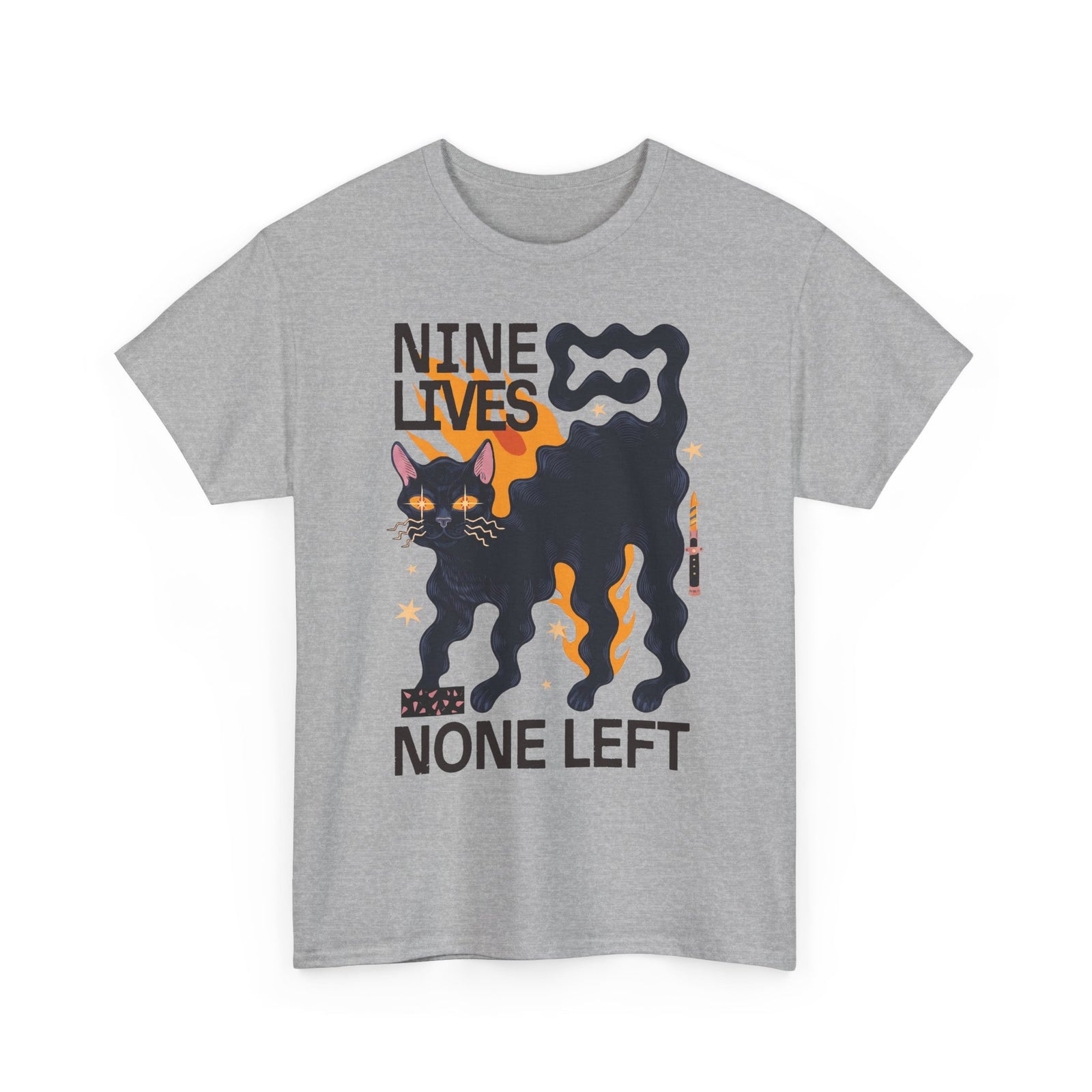 Nine Lives None Left T-Shirt — Edgy Spooky Black Cat Graphic Tee