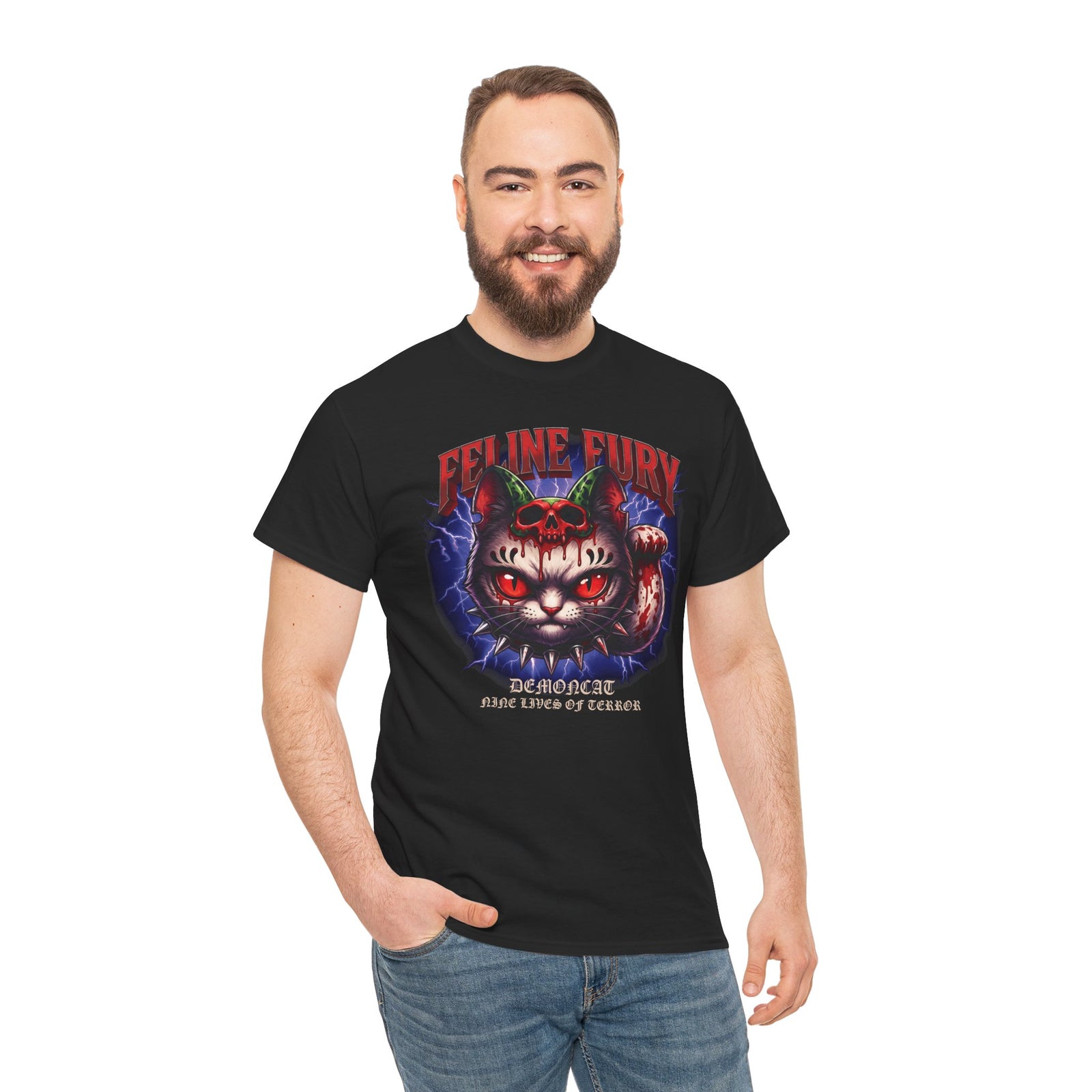 Feline Fury Demoncat T-Shirt — Heavy Metal Horror Gothic Cat Tee