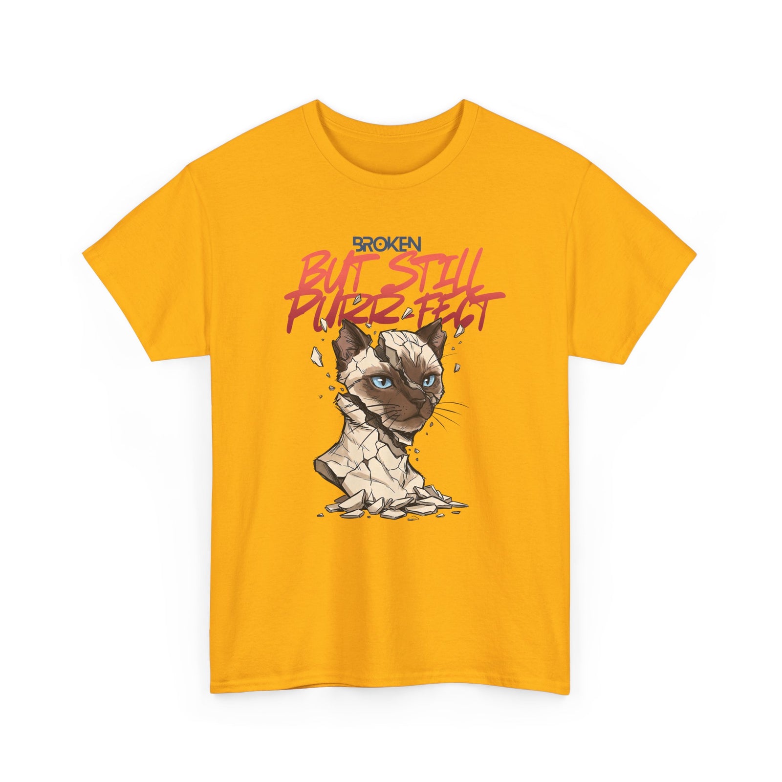 Funny Cat T-Shirt — "Broken But Still Purr-fect"