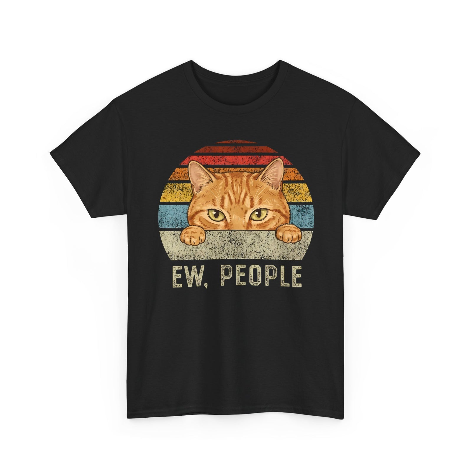 Ew People Orange Cat T-Shirt — Funny Retro Sunset Introvert Graphic Tee