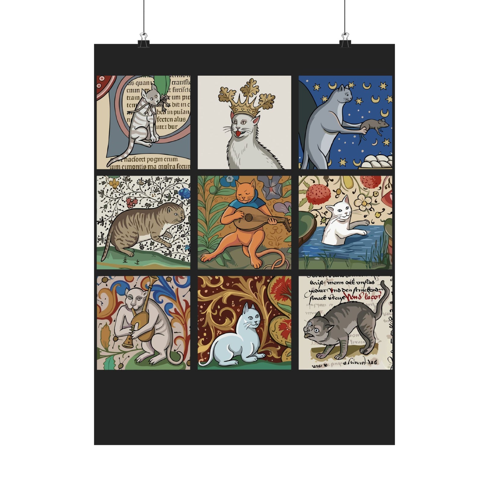 Medieval Cats Poster — Vintage Heraldic Cat Design