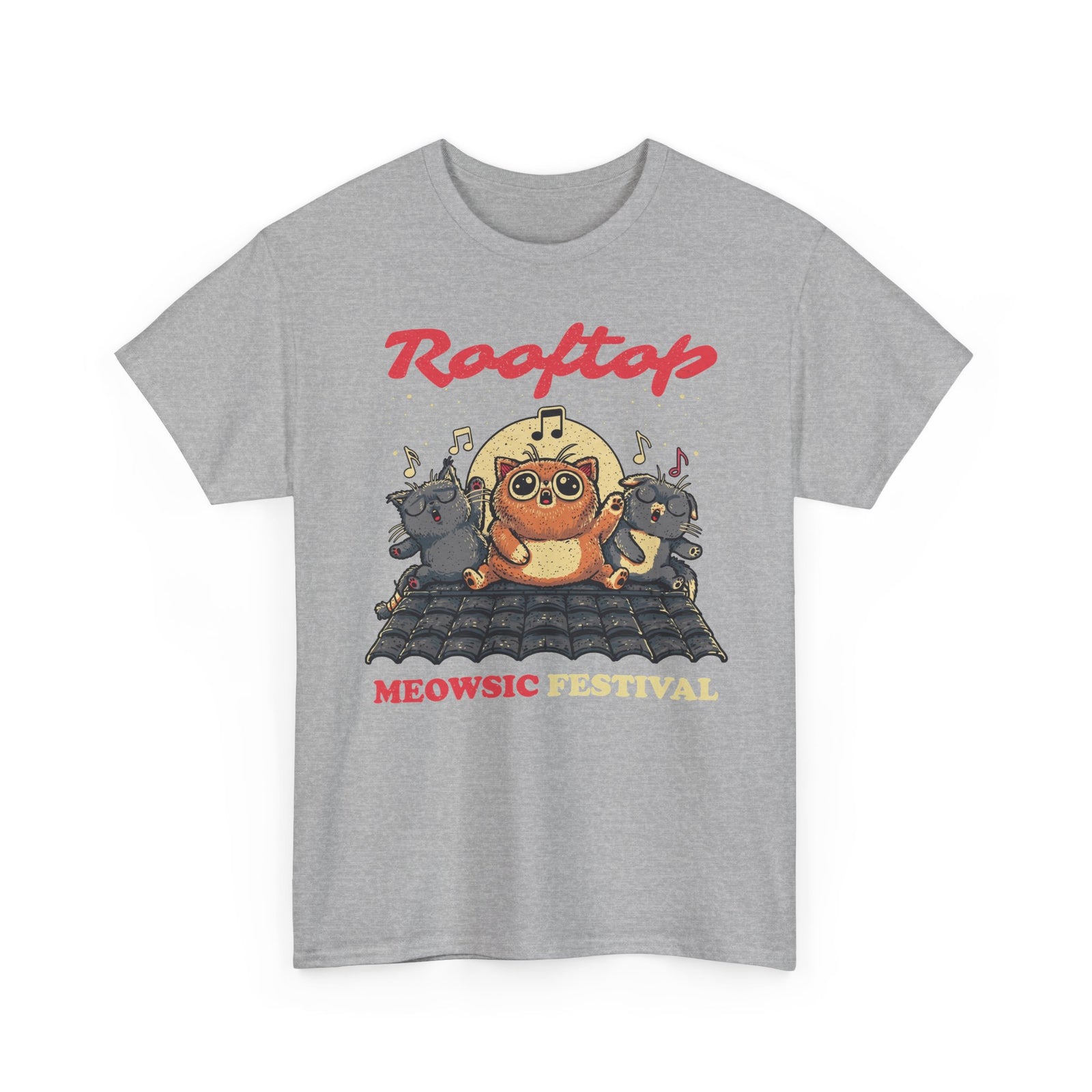 Rooftop Meowgic Festival Tee — Cute Cat Concert Graphic T-Shirt