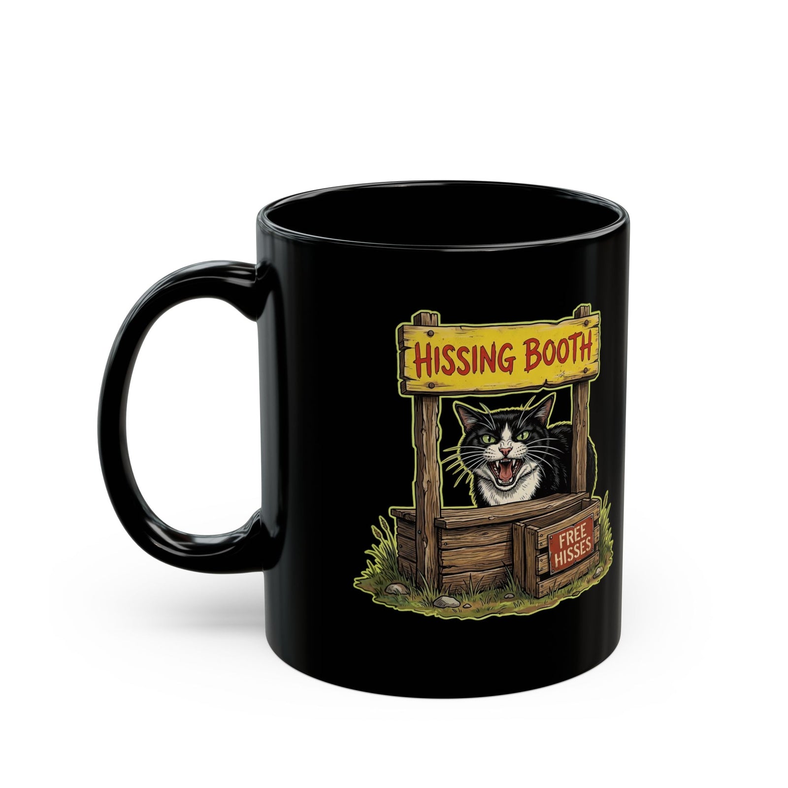 Hissing Booth Cat Black Mug