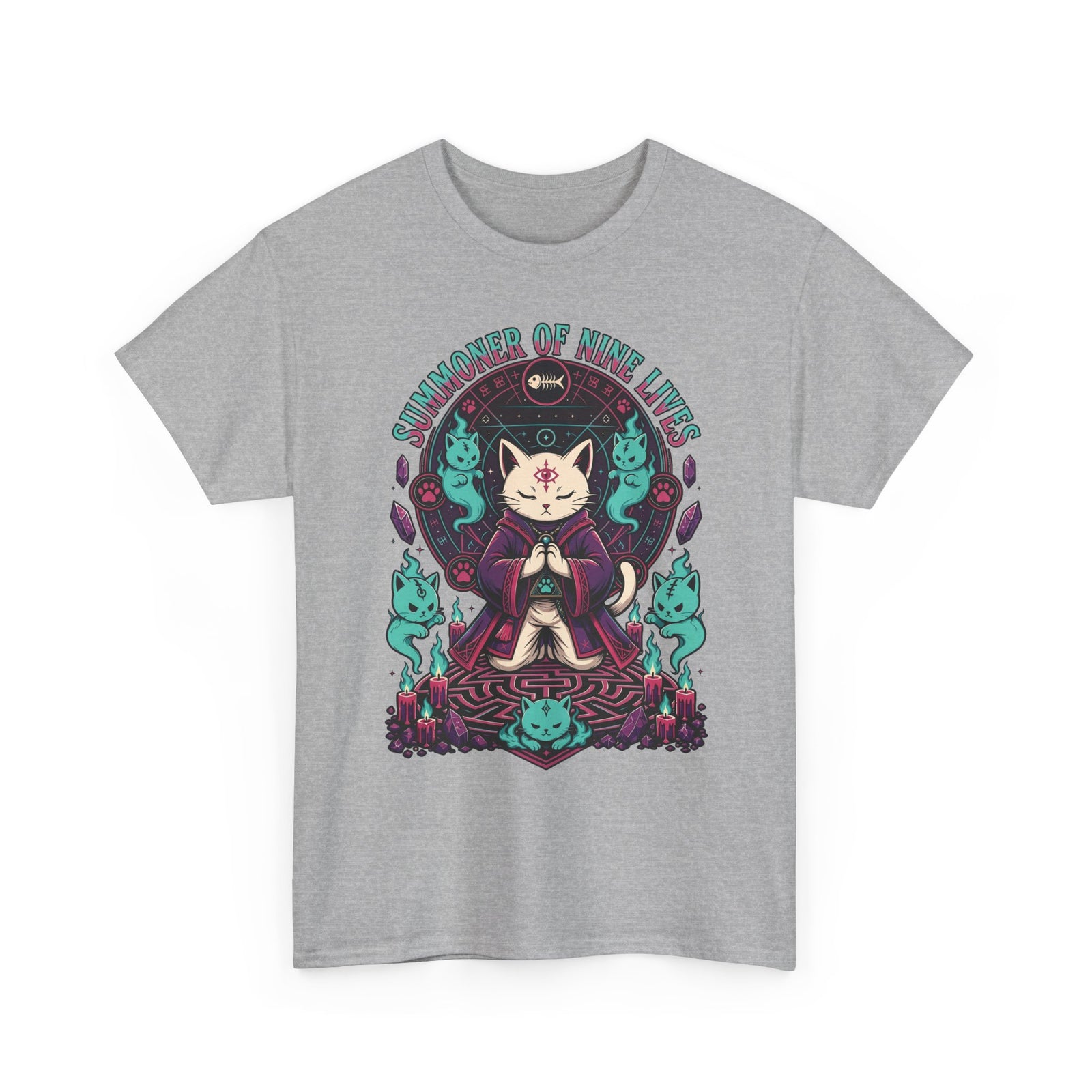 Lucky Cat Mystic Tee — "Catmancer of Nine Lives" Graphic T-Shirt