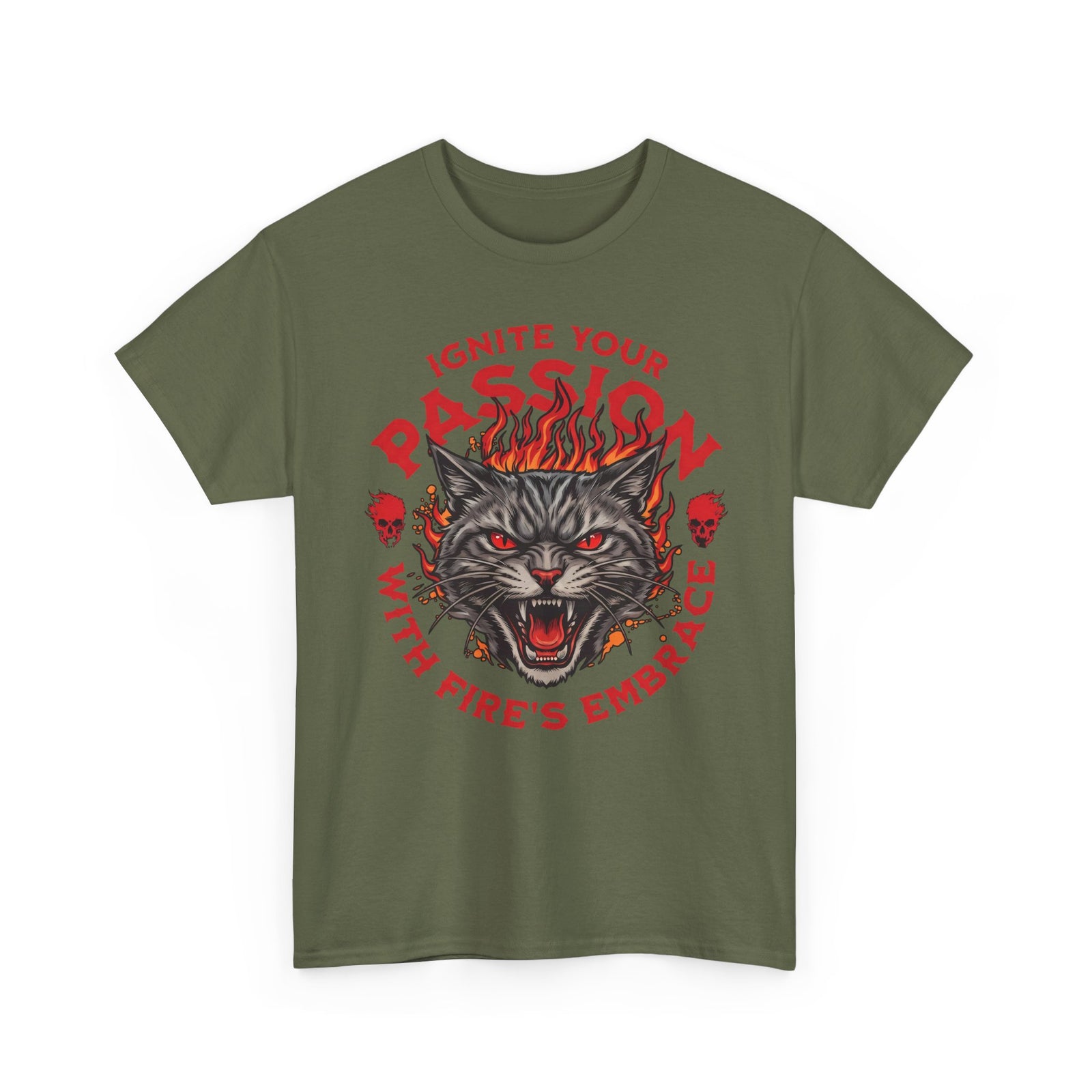 Ignite Your Passion T-Shirt — Flaming Heavy Metal Cat Gothic Tee