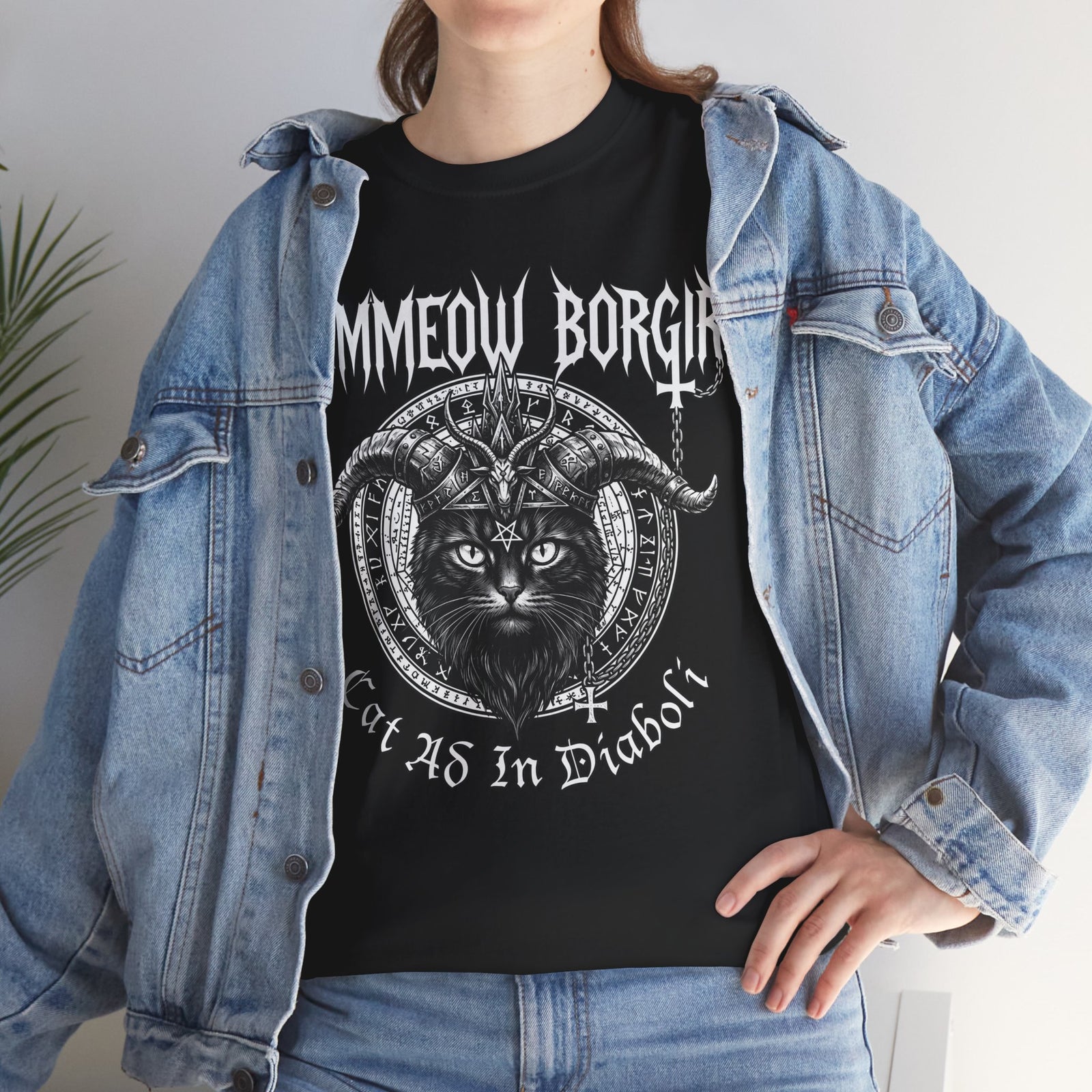 Black Metal Cat T-Shirt — "Dimmeow Borgir" Gothic Cat Band Tee