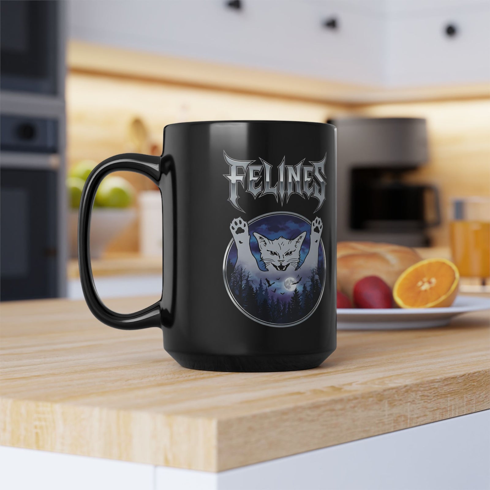 Felines Ghost Black Mug — Spooky Cat Graphic Mug