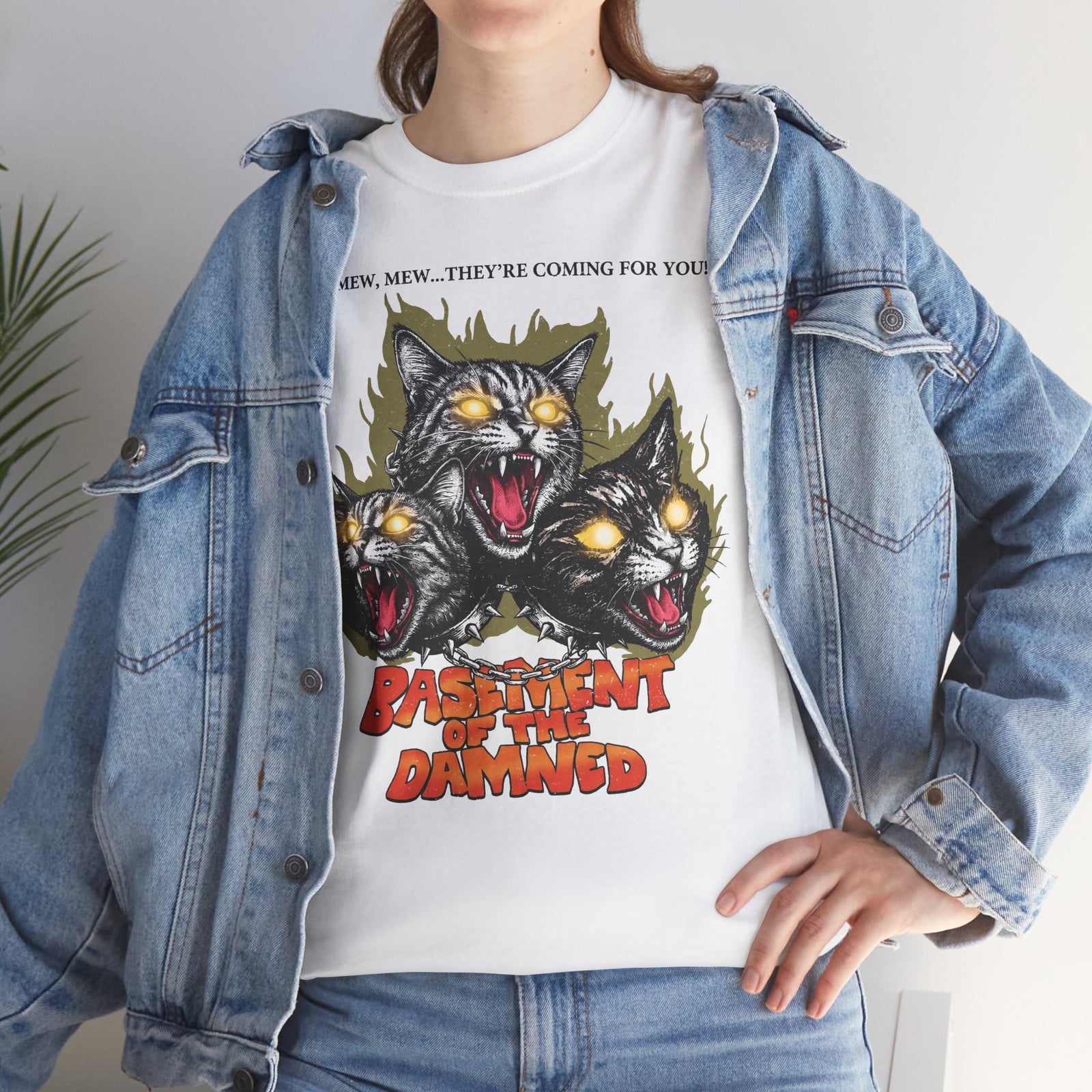 Mew Mew They're Coming For You Cerberus Cat T-Shirt — Basement Of The Damned Tee