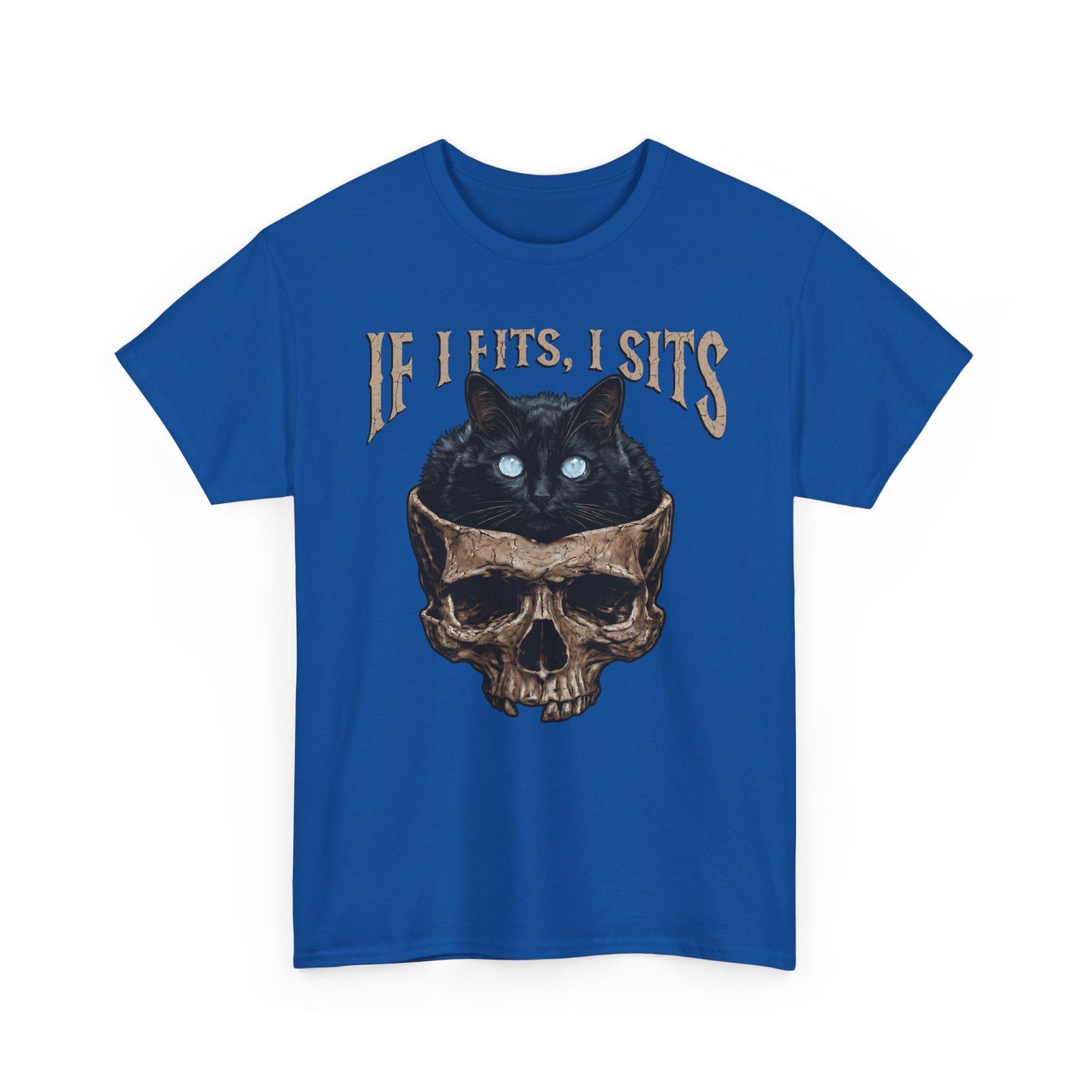 If I Fits I Sits Cat T-Shirt — Funny Gothic Black Cat Skull Graphic