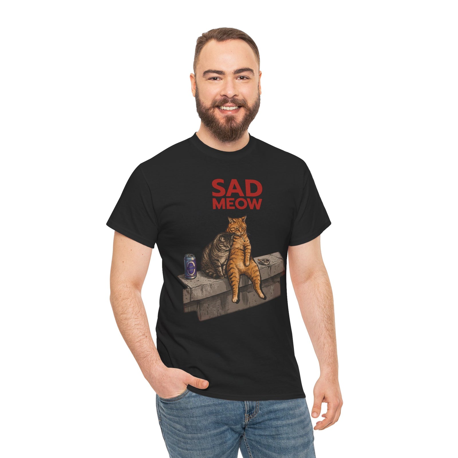 Sad Meow T-Shirt — Funny Depressed Smoking Cats Graphic Tee