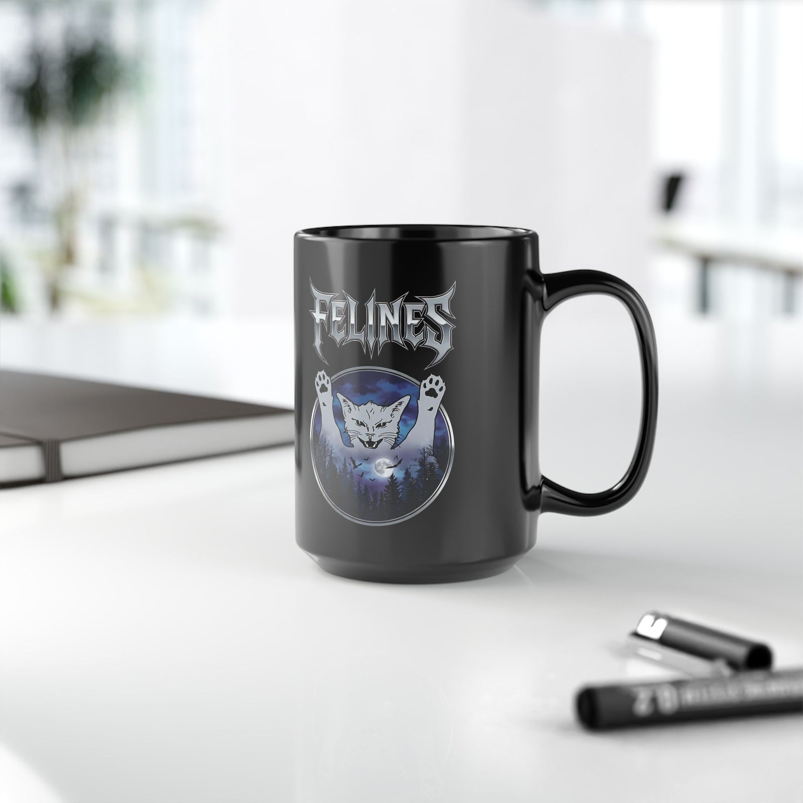Felines Ghost Black Mug — Spooky Cat Graphic Mug