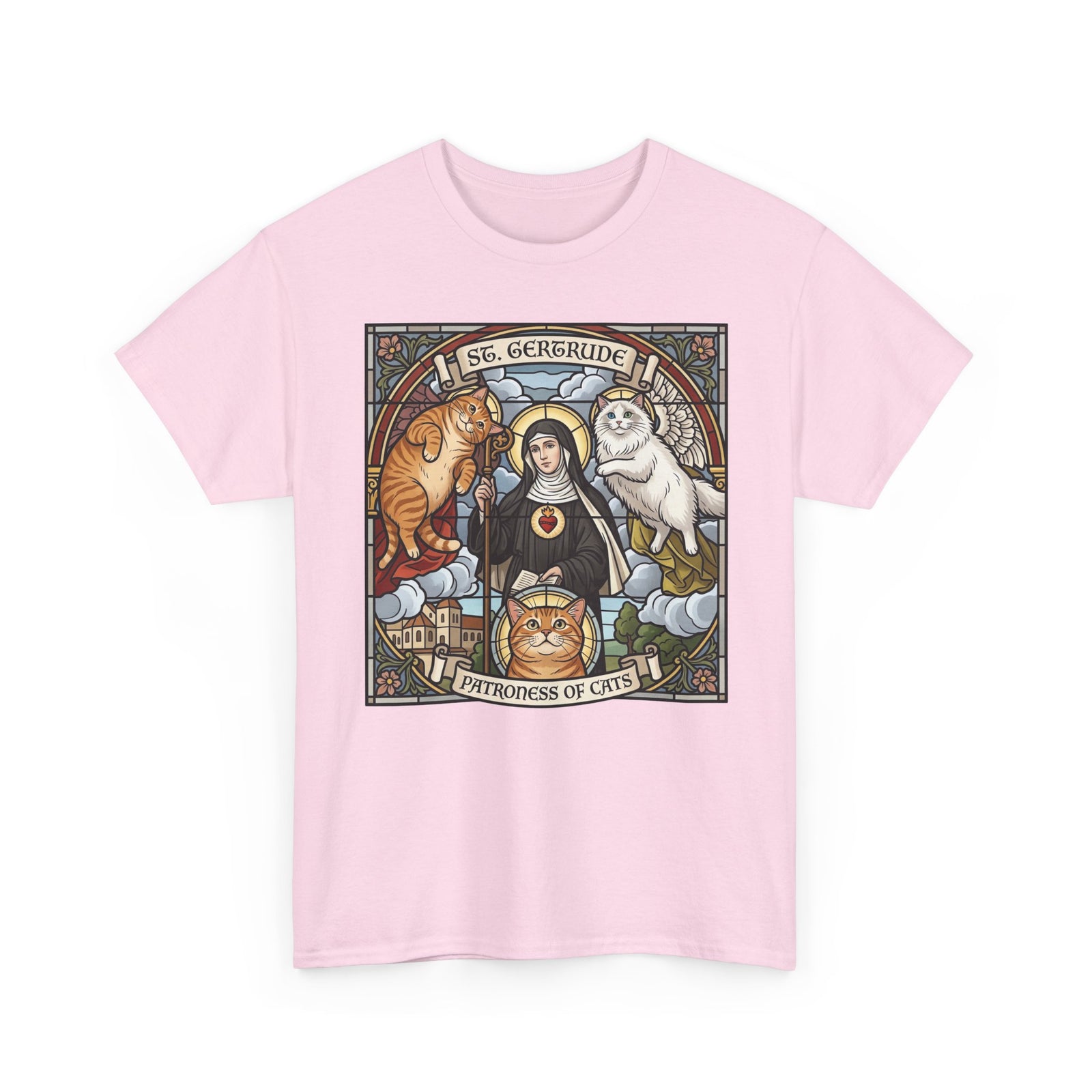 Saint of Cats T‑Shirt — "I See Herebound" Vintage Stained-Glass Cat Graphic Tee