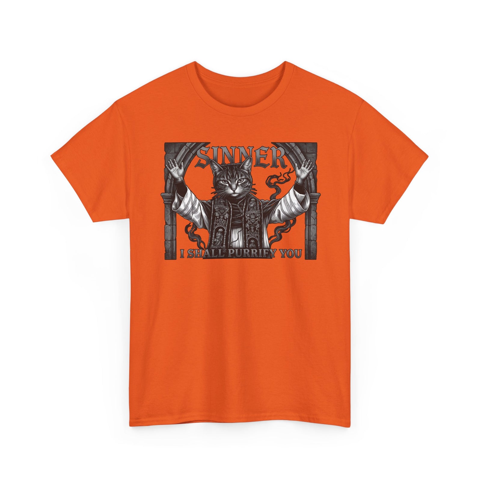 Sinner Shall I Purrify You Cat Tee — 'Purriest' Funny Gothic Cat Shirt