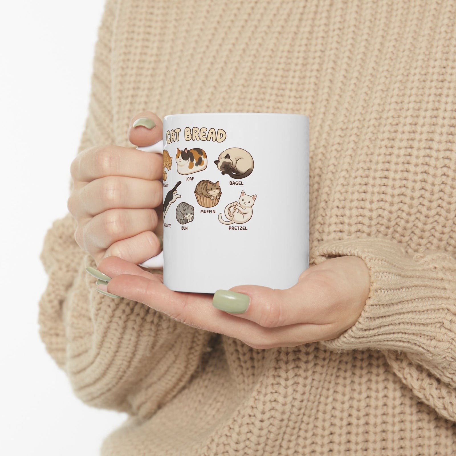 Cats & Breads Ceramic Mug — Cute Cat and Bread Graphic Mug