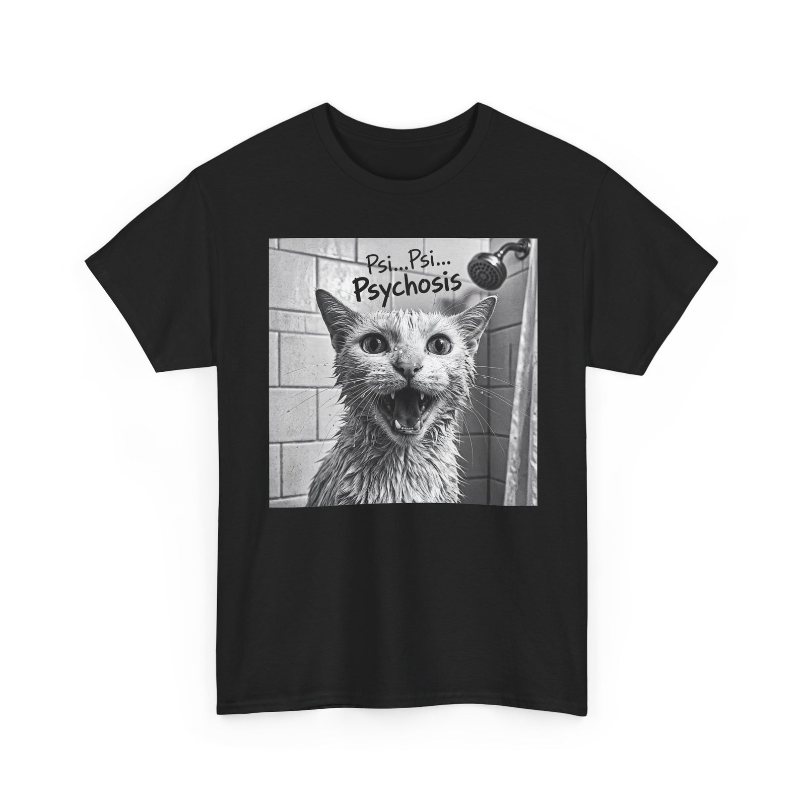 Psychosis Cat T-Shirt Funny Grunge Shower Cat Tee