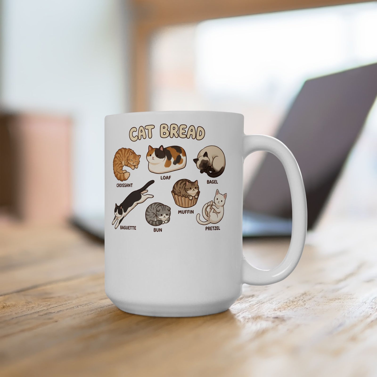 Cats & Breads Ceramic Mug — Cute Cat and Bread Graphic Mug