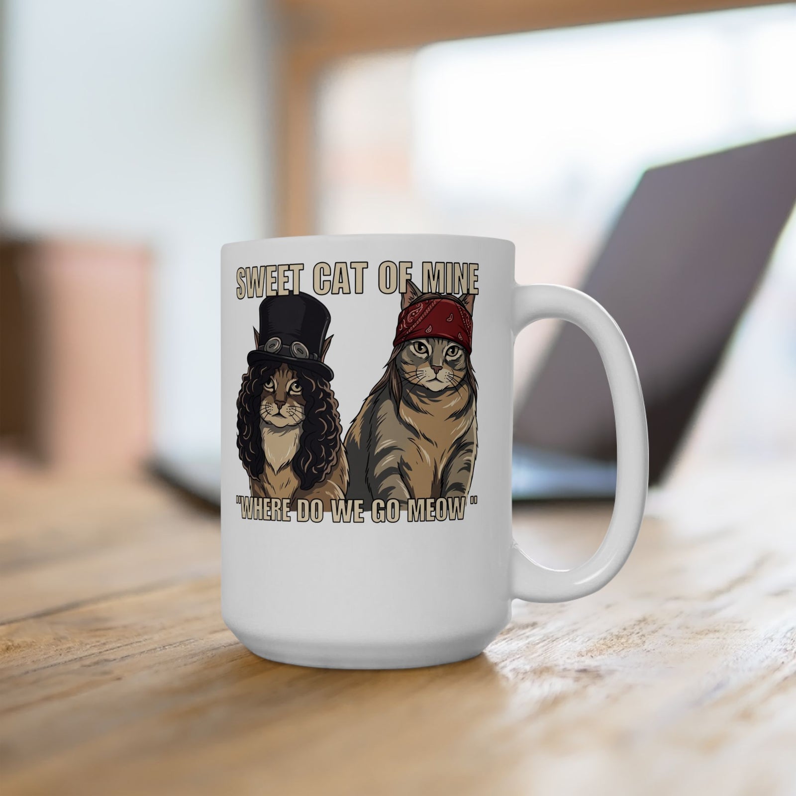 Sweet Cat of Mine Mug — "Where Do We Go Meow" Cat Graphic Ceramic Mug