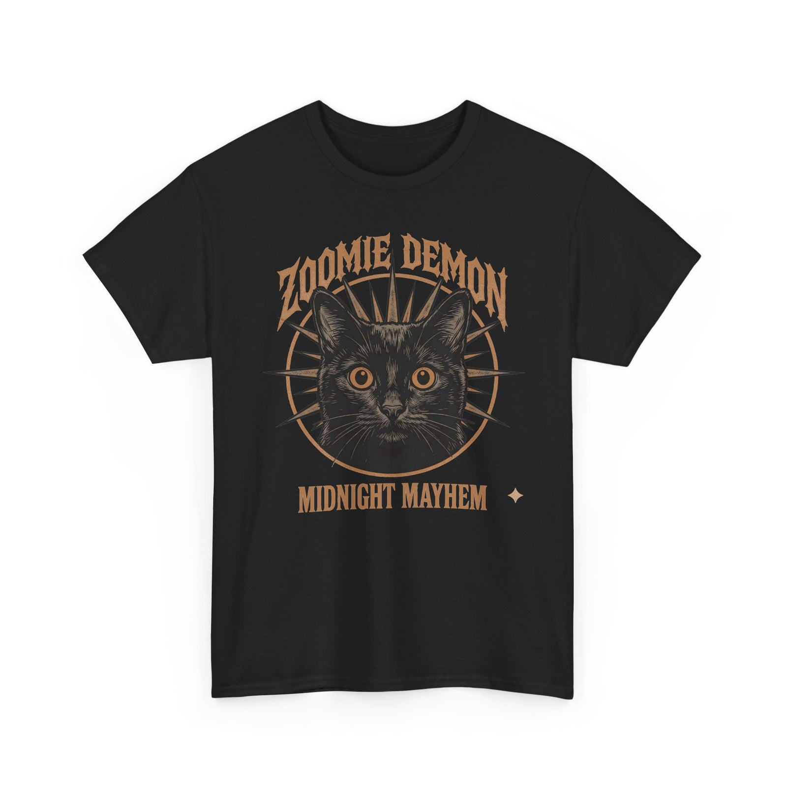 Zoomie Demon Cat T-Shirt — "Midnight Mayhem" Gothic Vintage Band Tee