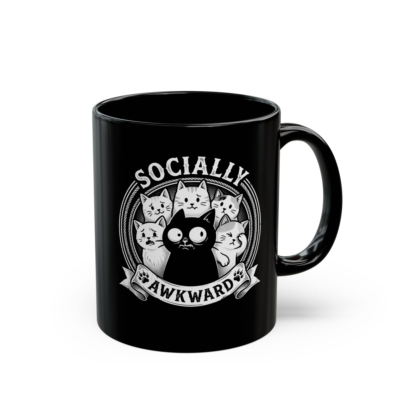 Socially Awkward Black Cat Black Mug
