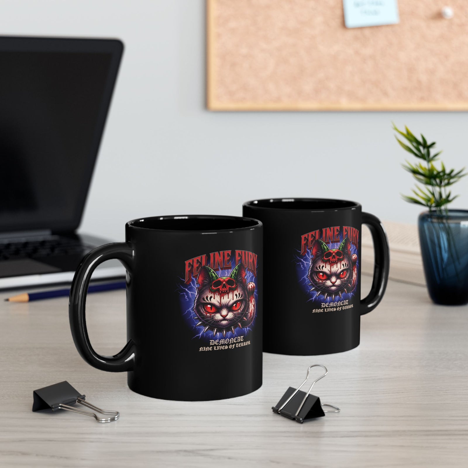 Feline Fury Demoncat Black Mug — Heavy Metal Horror Gothic Cat Mug