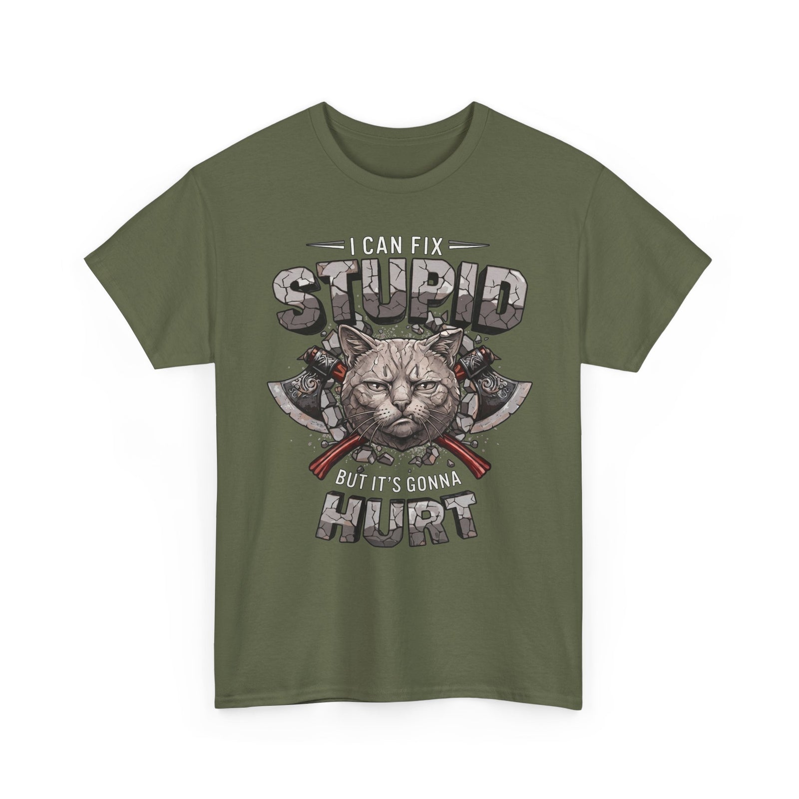 I Can Fix Stupid But It's Gonna Hurt T-Shirt — Edgy Battle Axe Cat Tee