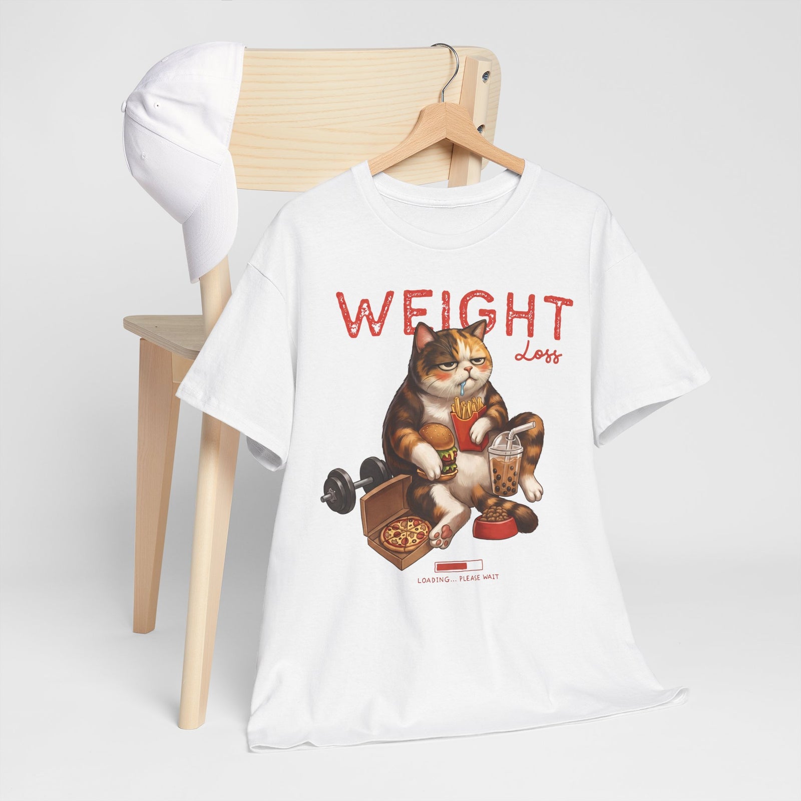 Weight Loss Loading Funny Cat T-Shirt — Chubby Calico Junk Food Tee
