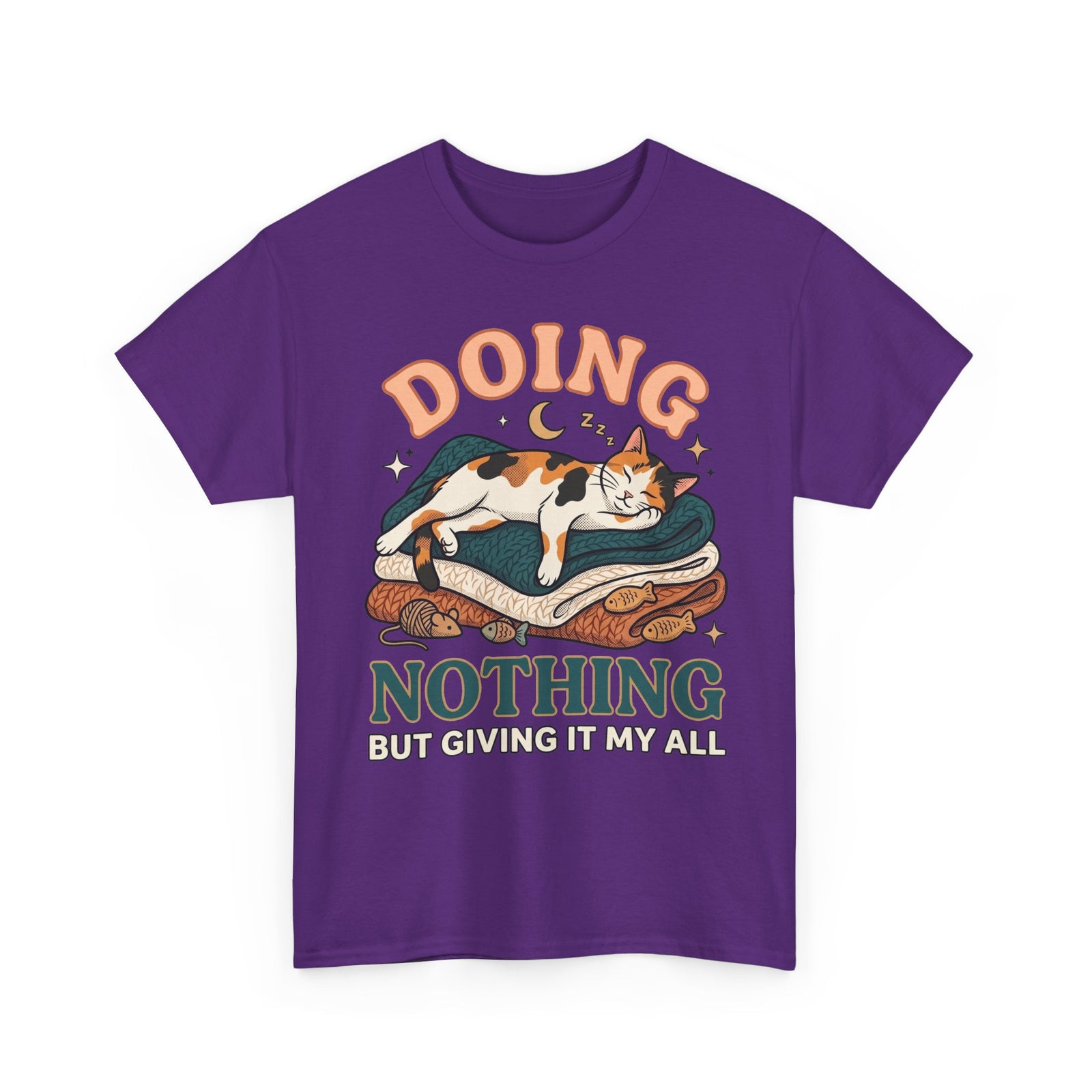 Doing Nothing Cat T‑Shirt Retro Calico Cat “Doing Nothing But Giving It My All” Graphic Tee
