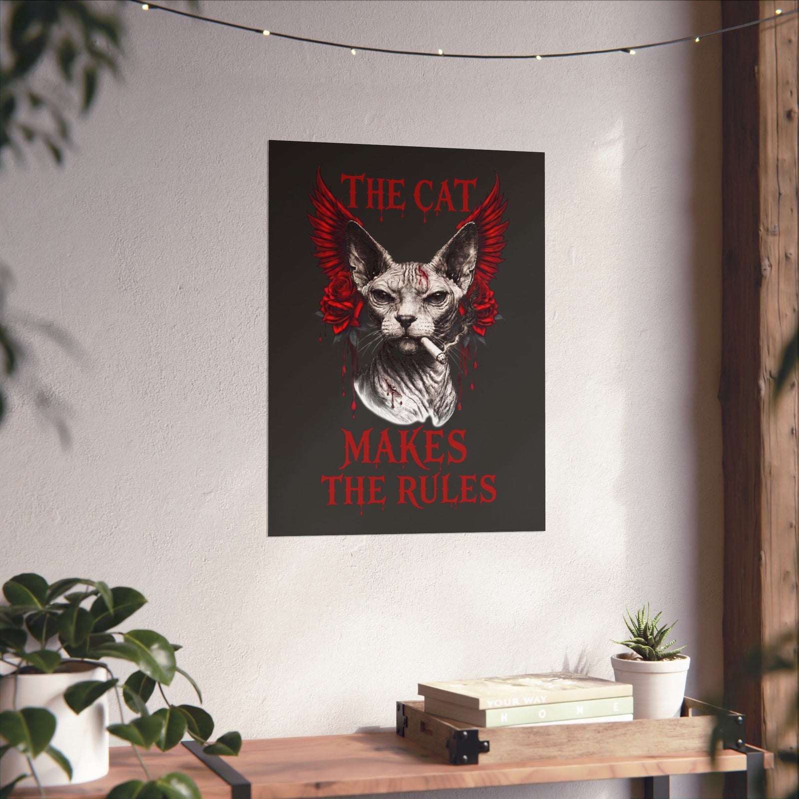 The Cat Makes The Rules Poster — Funny Gothic Smoking Sphynx Poster