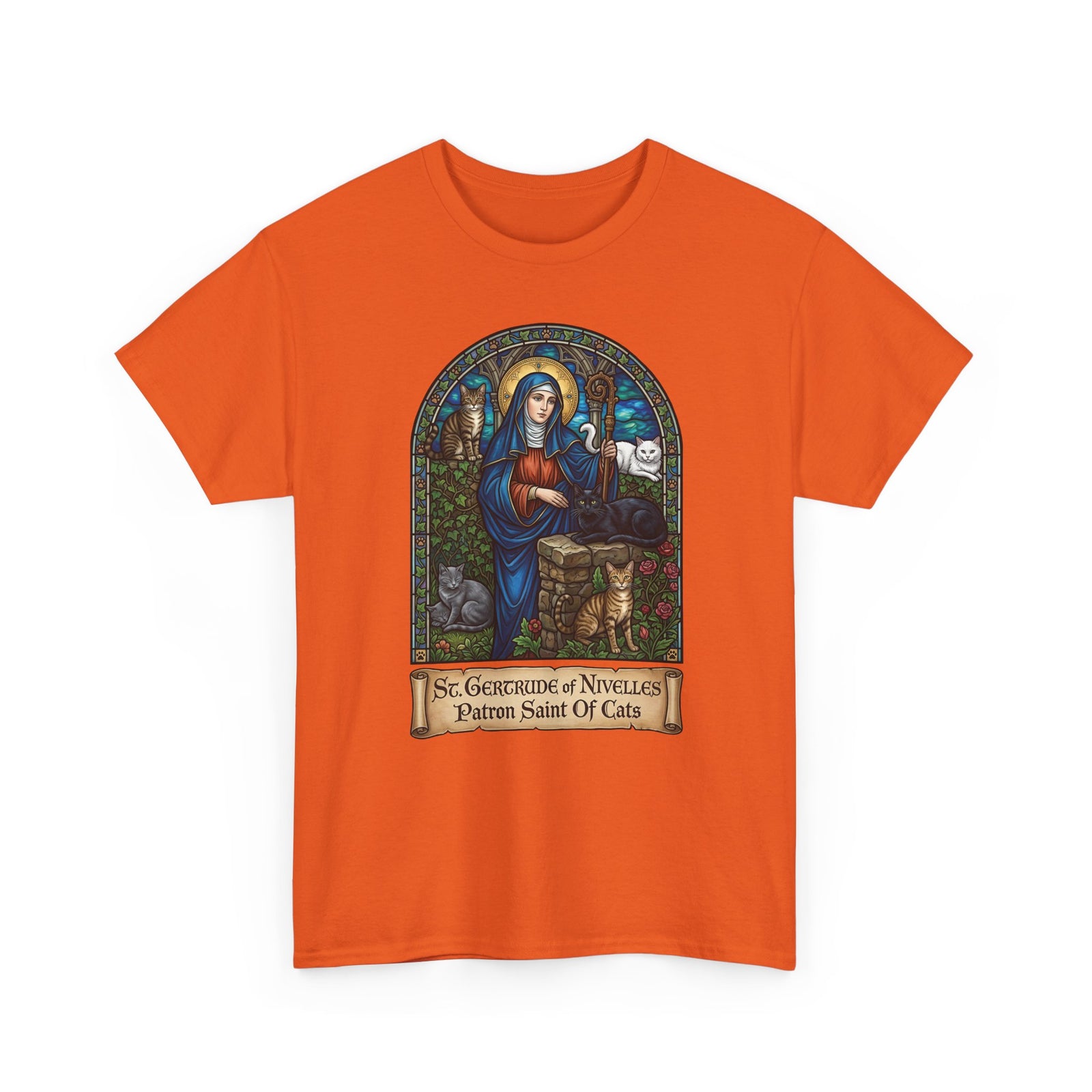 Saint Gertrude of Nivelles Cat Patron T-Shirt — Patron Saint of Cats Tee