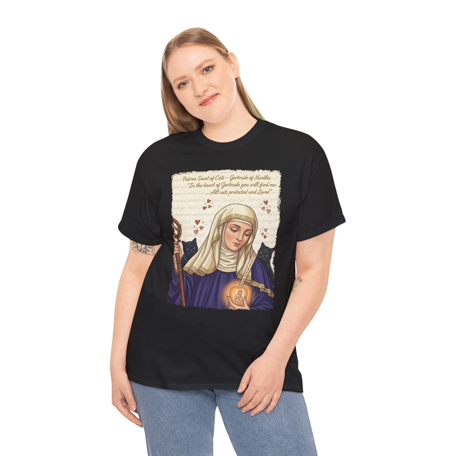 Gertrude of Nivelles "All Cats Protected and Loved" T-Shirt