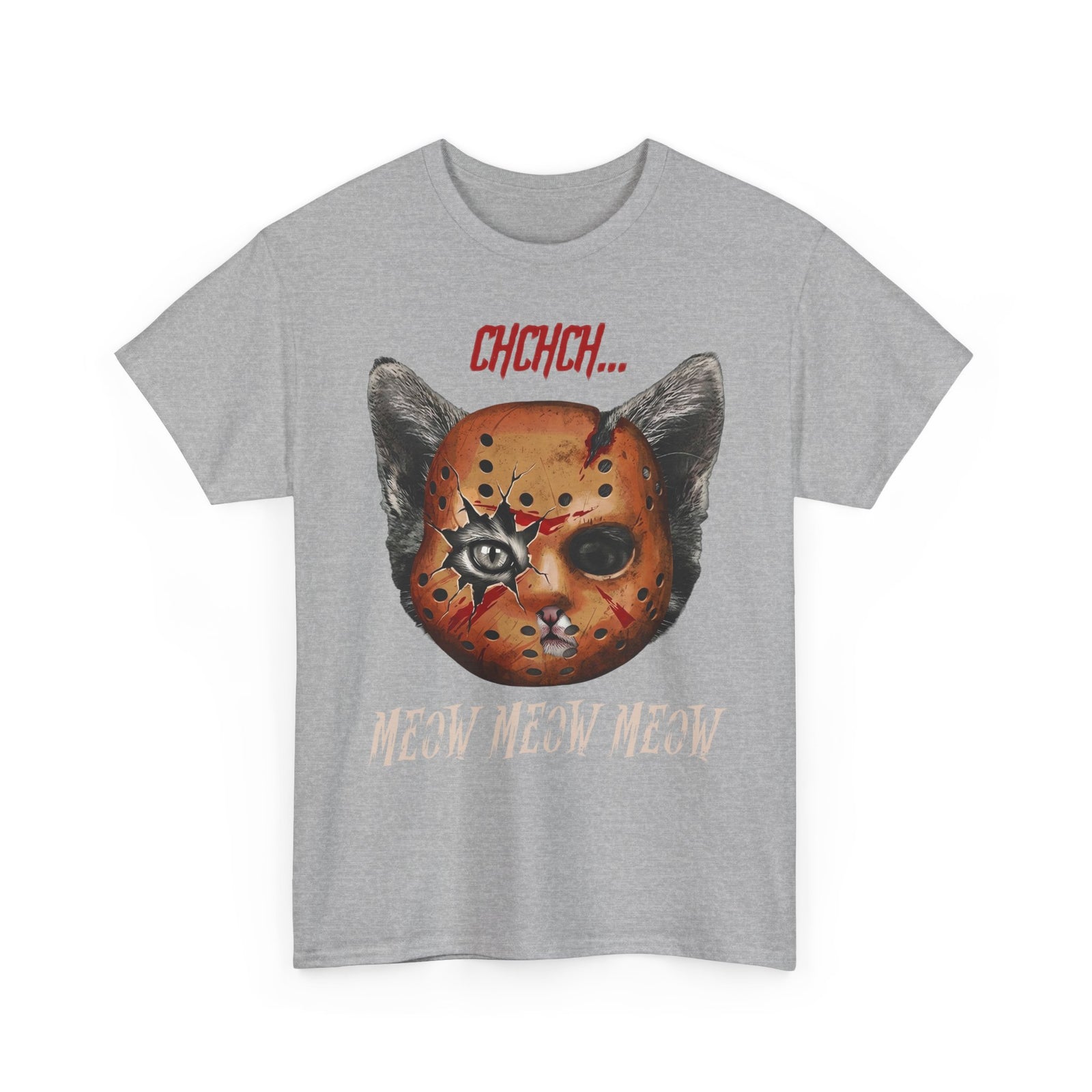 Horror Cat Tee “Meow Meow Meow” Jason Mask Kitty Graphic T-Shirt