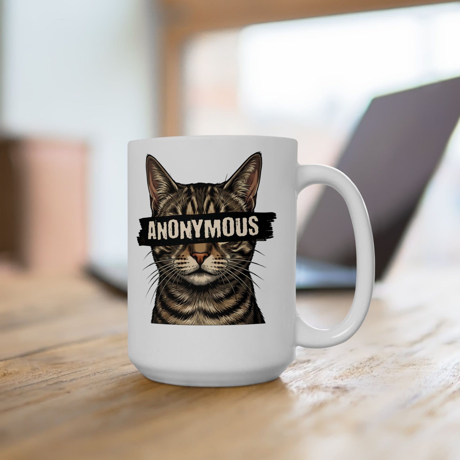 "Anonymous" Censored Cat Ceramic Mug, Edgy Feline Graphic Mug