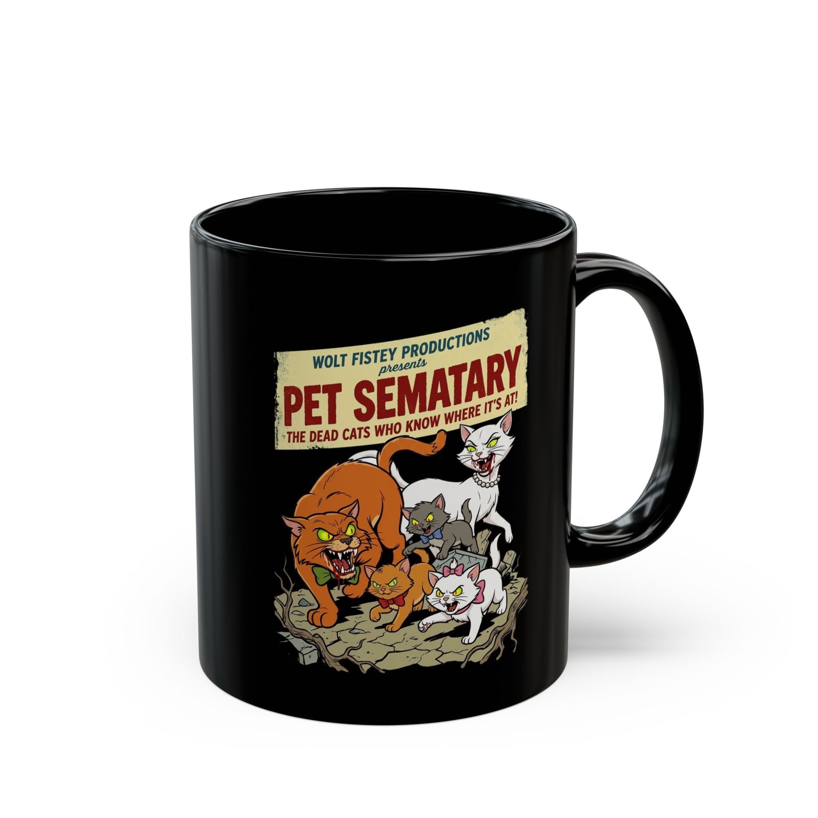 Retro Horror Cat Black Mug