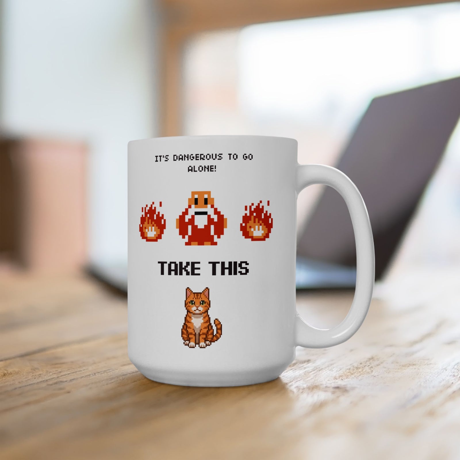 Retro Gamer Cat Mug, It's Dangerous to Go Alone Take This Cat Mug