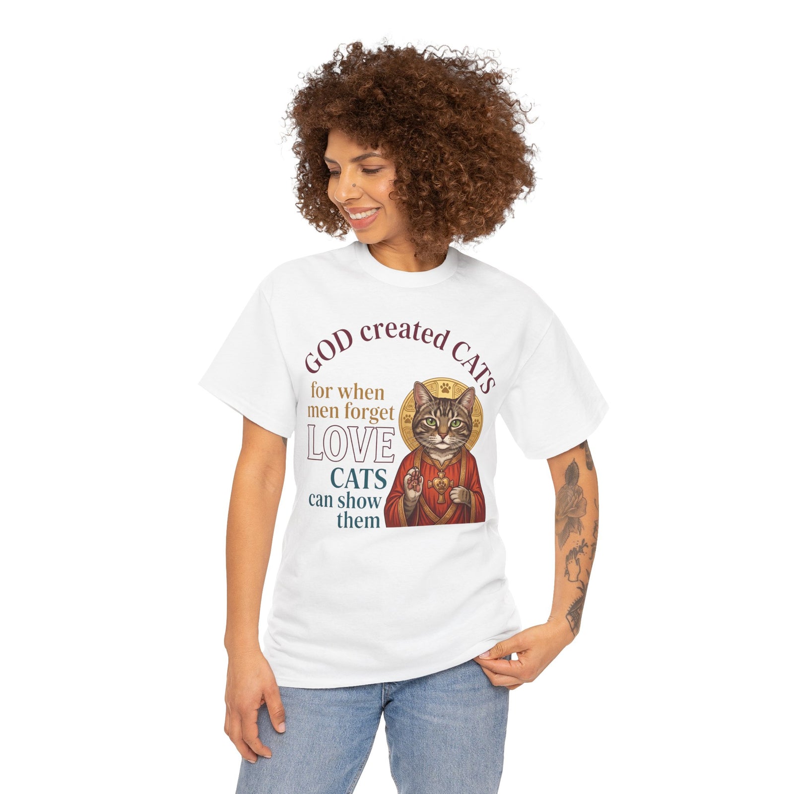 God Created Cats T-Shirt — "For When Men Forget Love, Cats Can Show Them" Cat Lover Tee