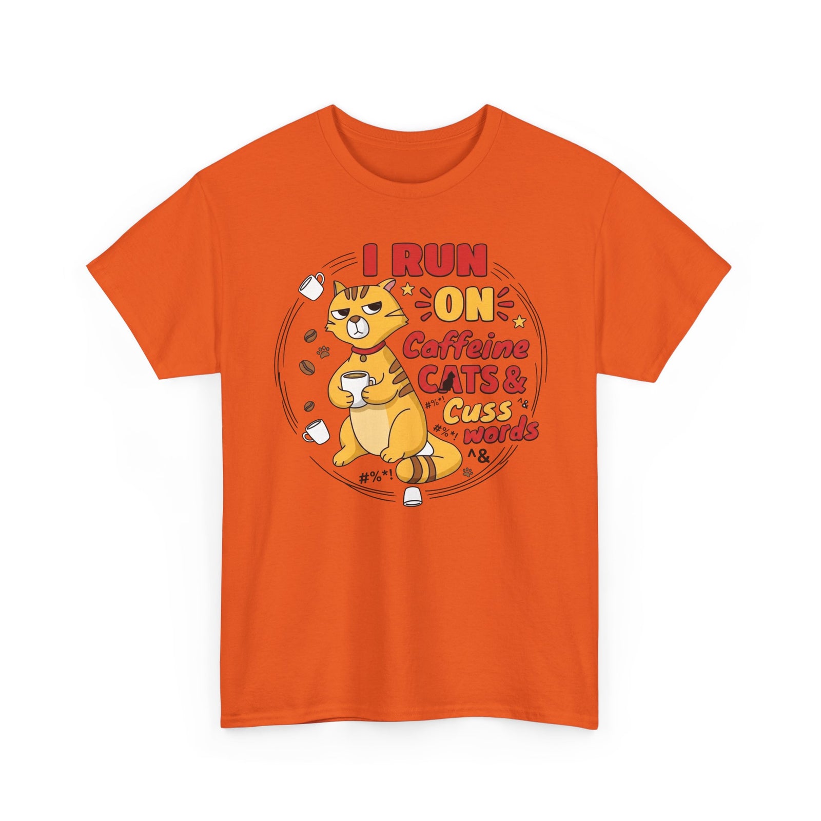 Caffeine, Cats & Cuss Words Tee Funny Cat Lover Coffee Shirt