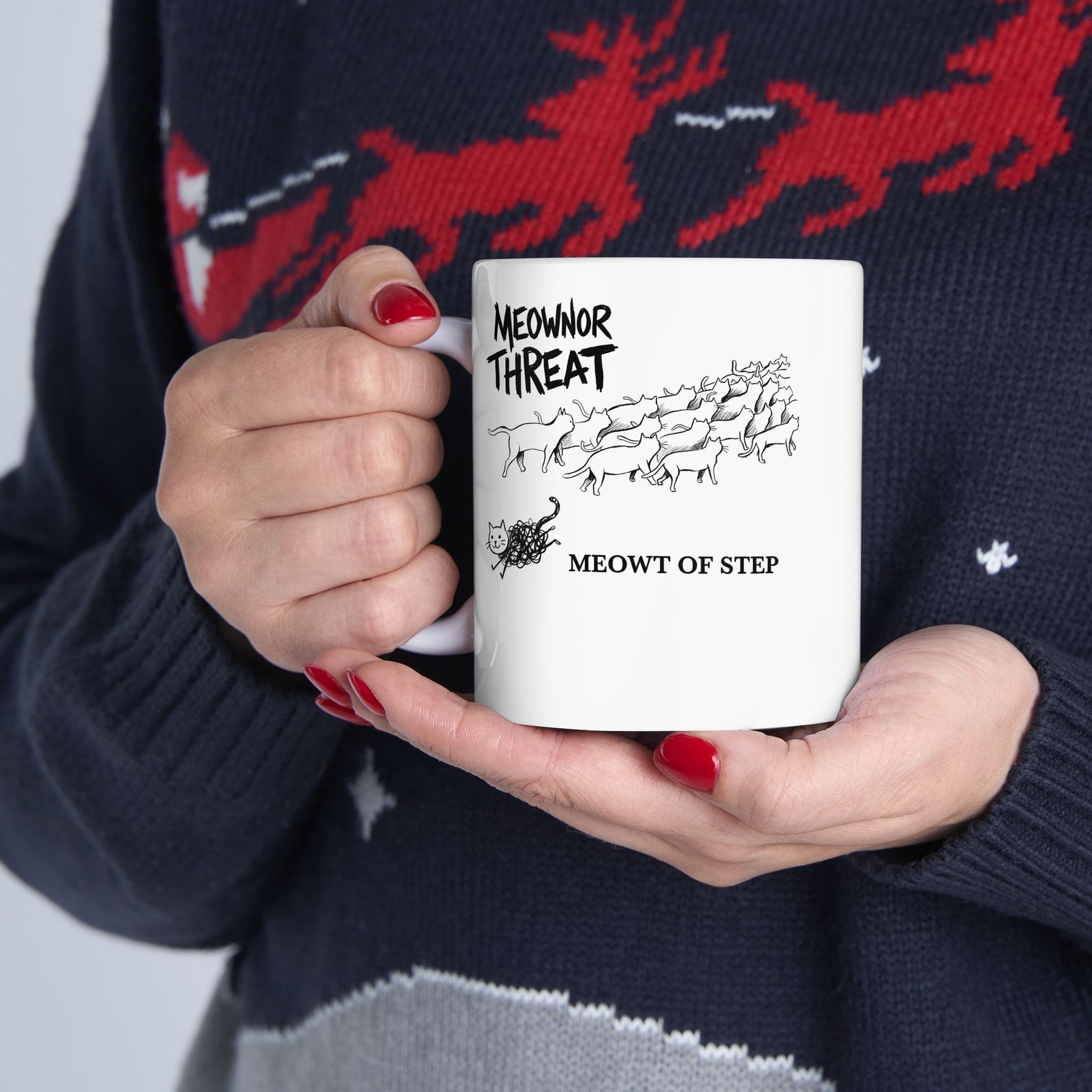 Meownor Thread Meowt Of Step Ceramic Mug — Funny Cat Dance Graphic Mug